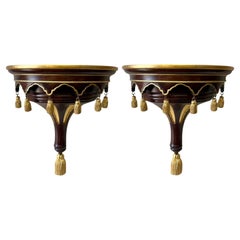 Vintage Chinese Chippendale Style Carved Fruitwood W/Gilt Accents Wall Brackets - S/2
