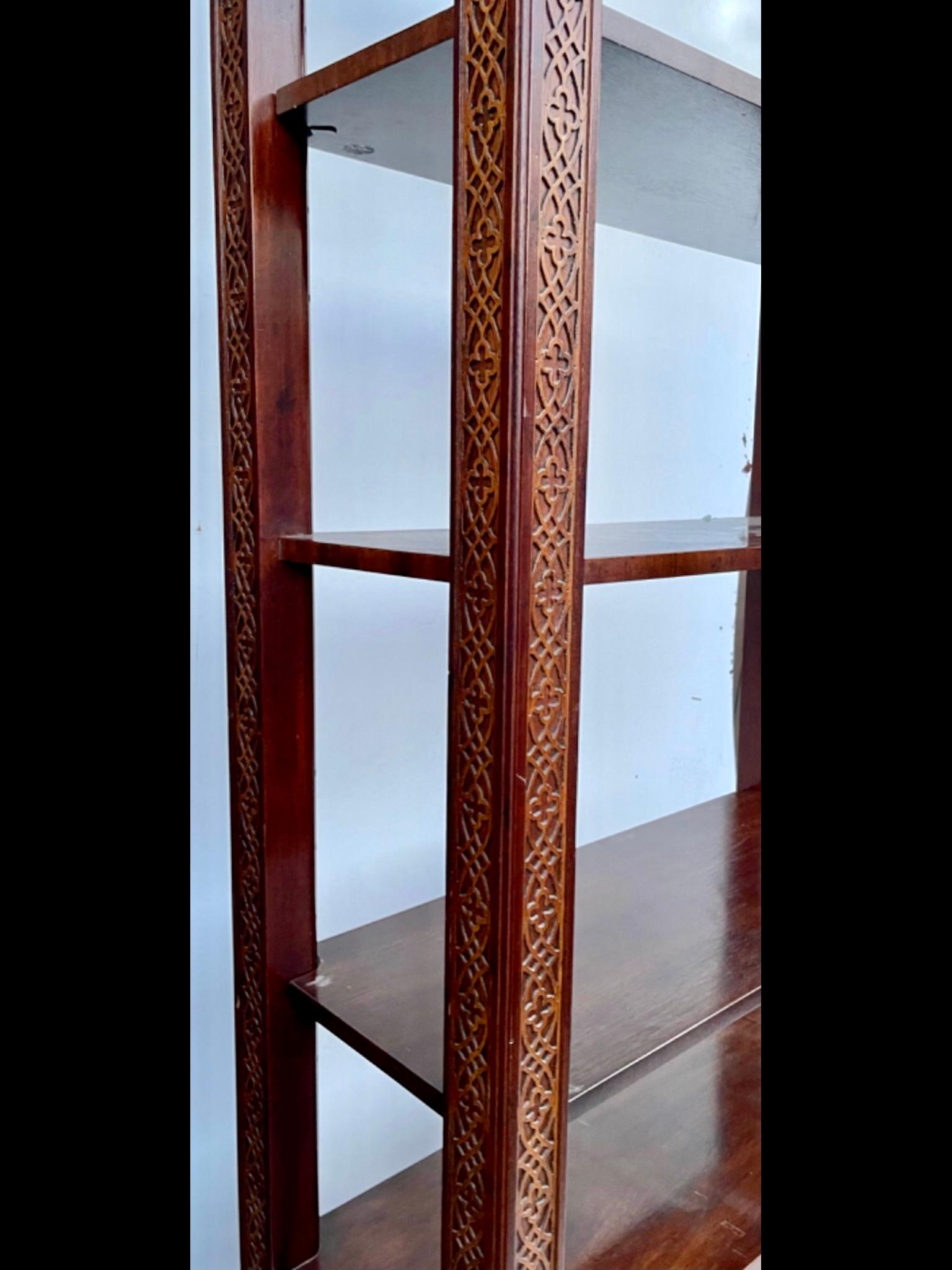 Chinese Chippendale Style Carved Mahogany Etagere - A Pair In Good Condition For Sale In Bradenton, FL