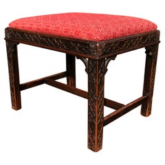 Antique Chinese Chippendale Style Carved Mahogany Stool