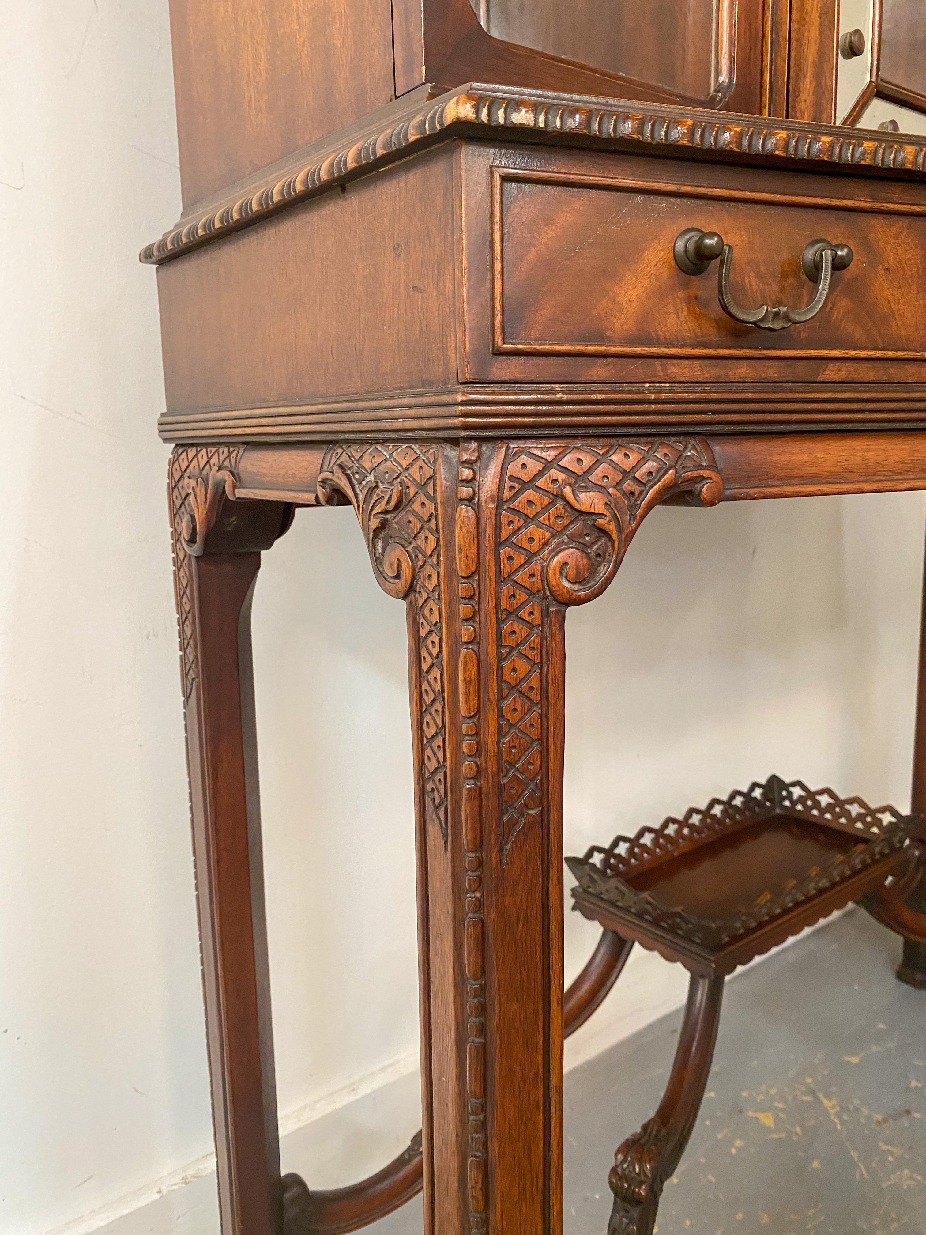 Chinese Chippendale Style Carved Mahogany Vitrine, Cabinet or Secretary Desk 4