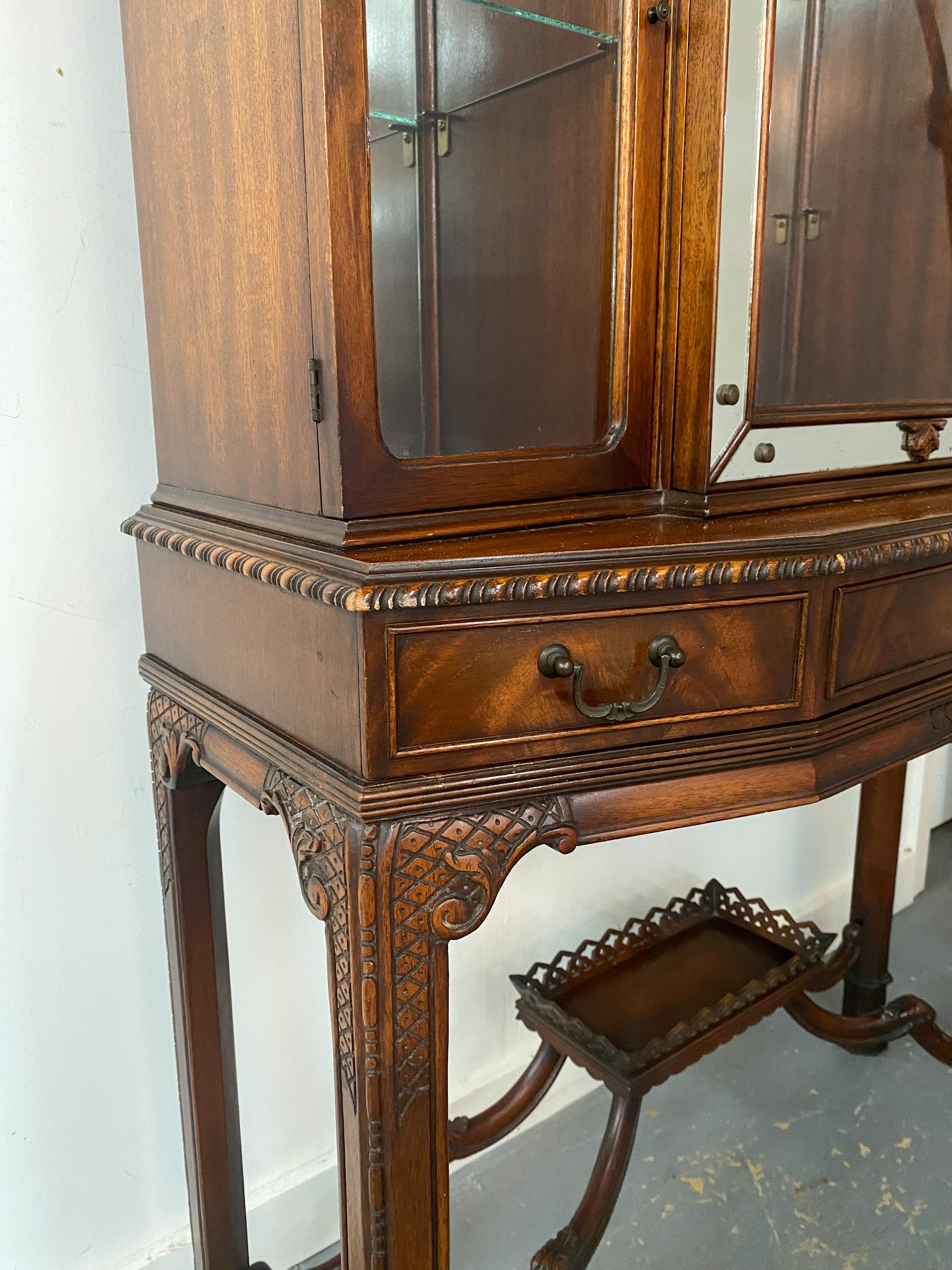 Chinese Chippendale Style Carved Mahogany Vitrine, Cabinet or Secretary Desk 6