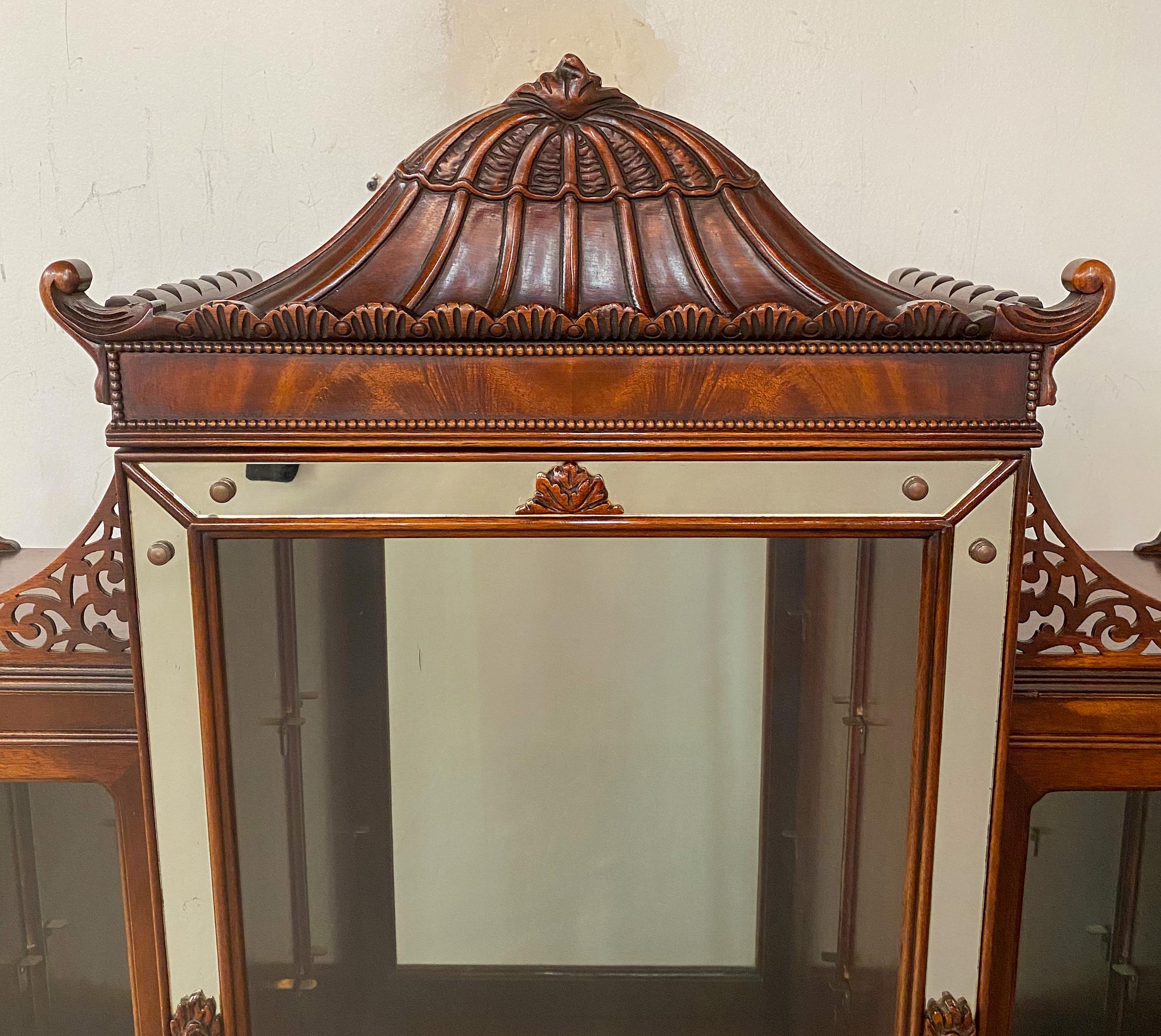 Chinese Chippendale Style Carved Mahogany Vitrine, Cabinet or Secretary Desk In Good Condition In Plainview, NY