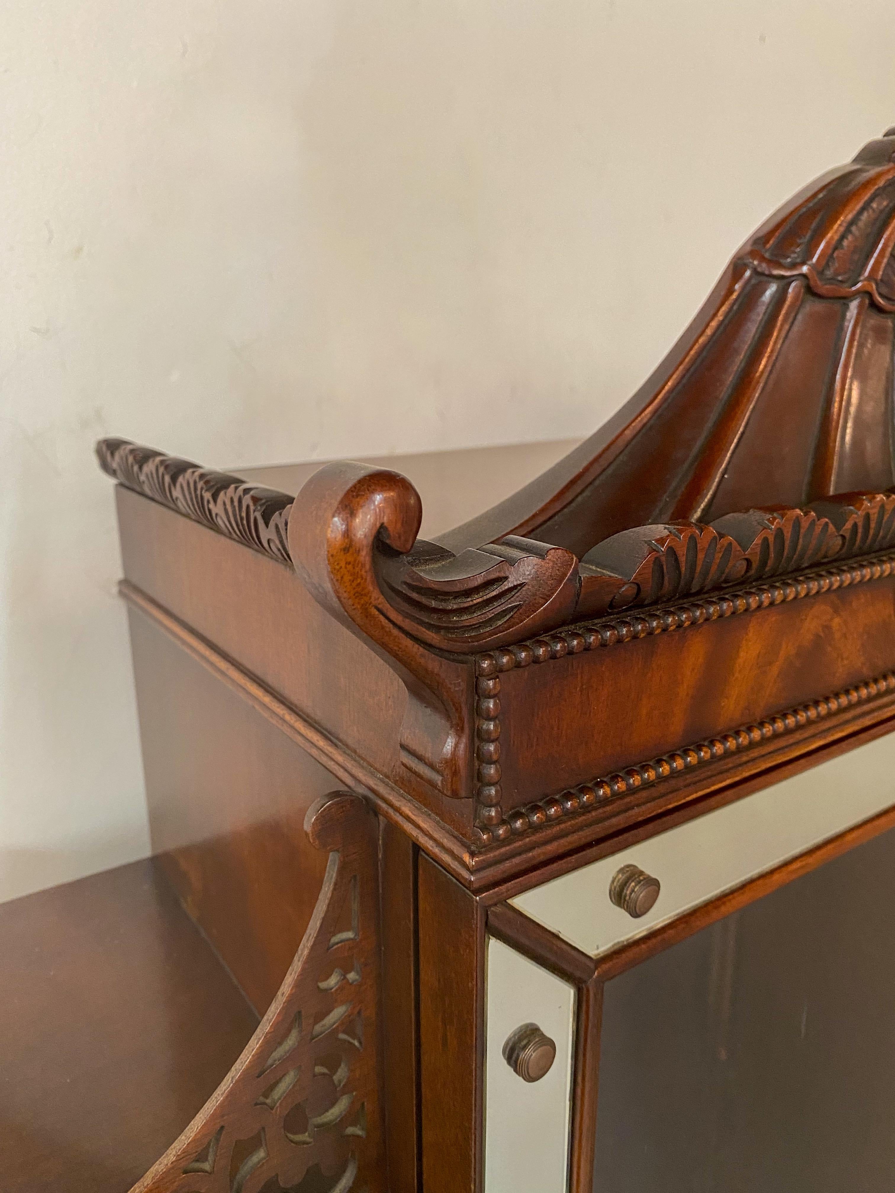 Glass Chinese Chippendale Style Carved Mahogany Vitrine, Cabinet or Secretary Desk