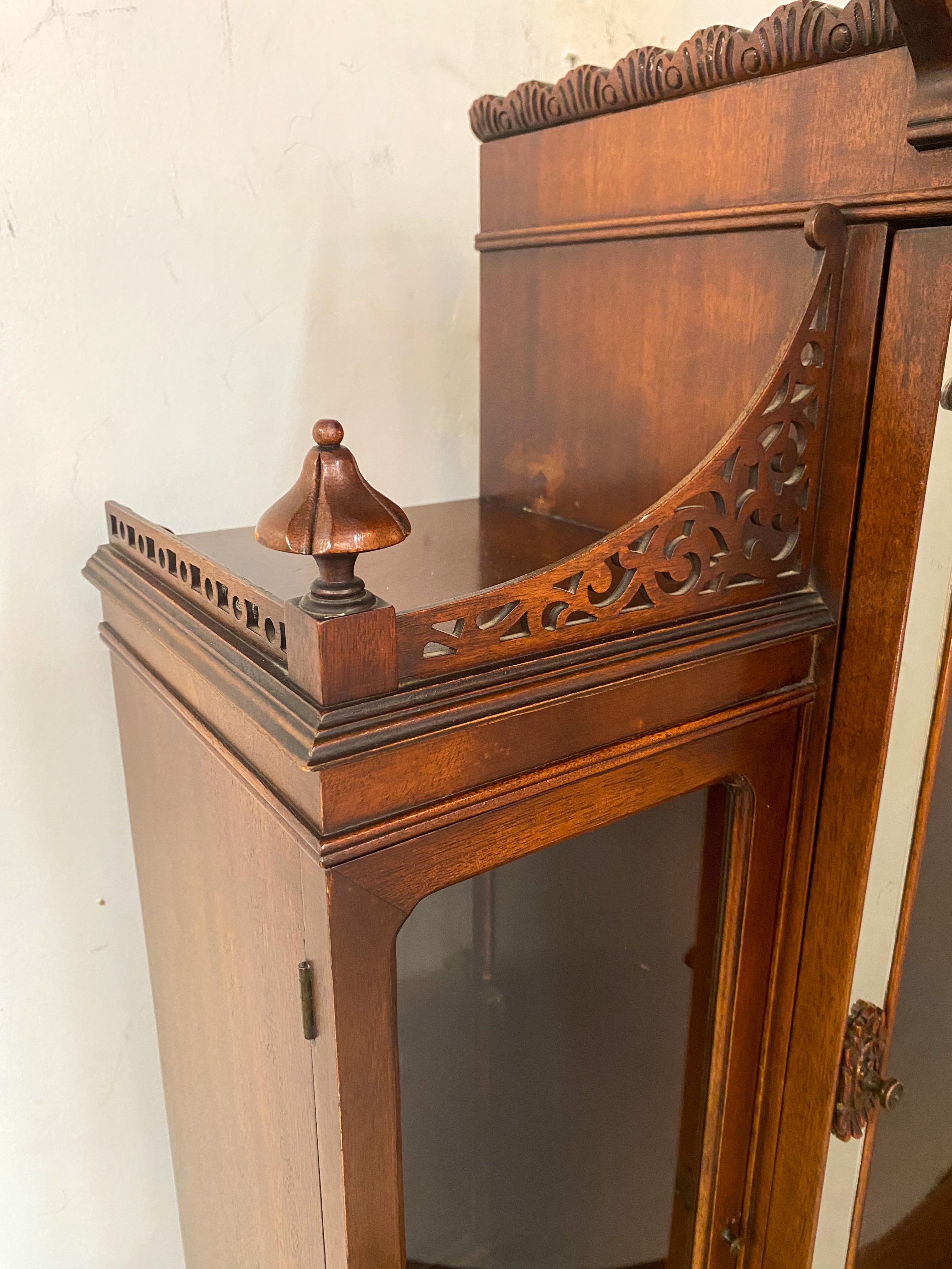 Chinese Chippendale Style Carved Mahogany Vitrine, Cabinet or Secretary Desk 1
