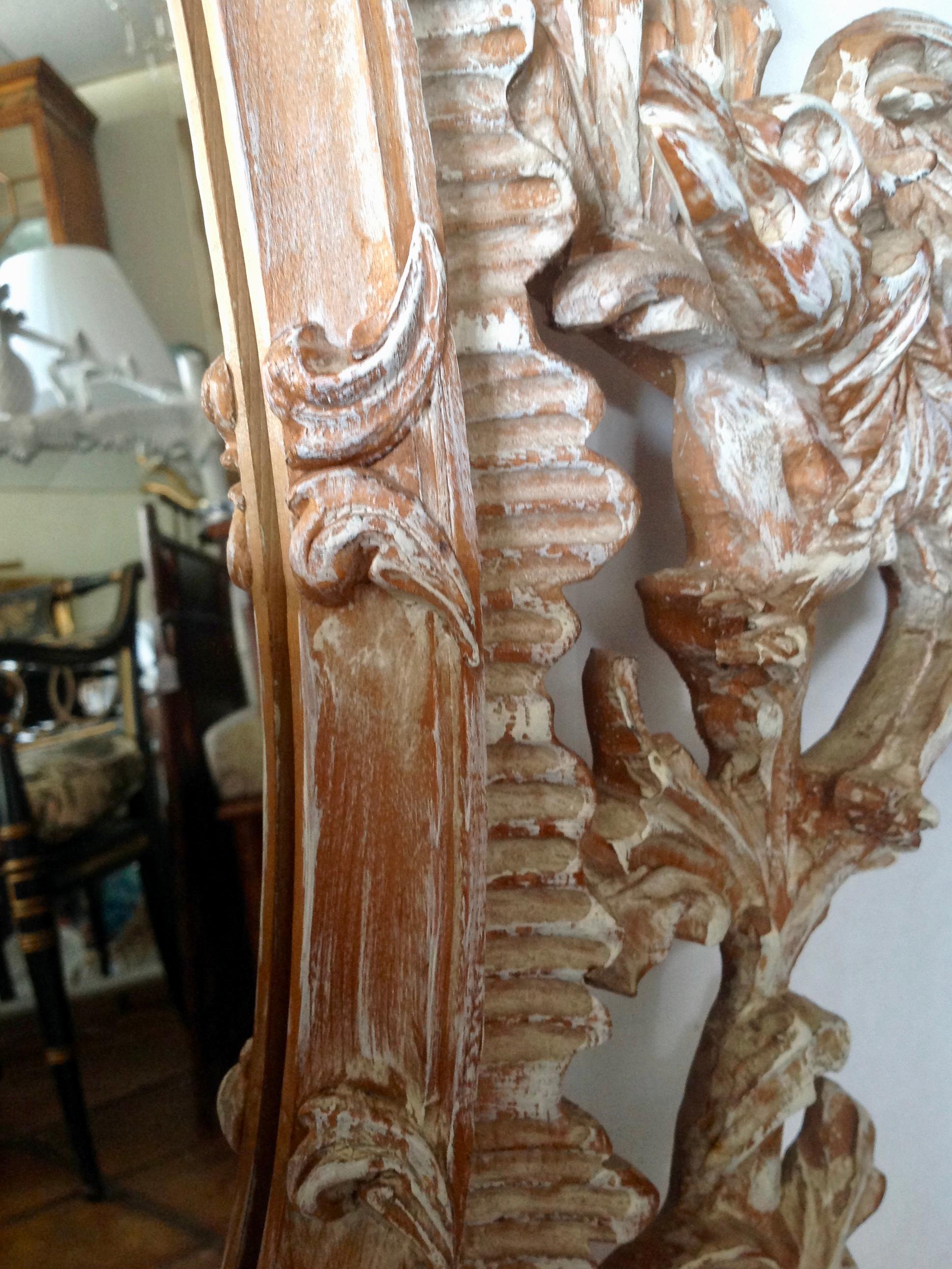 Chinese Chippendale Style Carved Wood Mirror With Pagoda Top 8