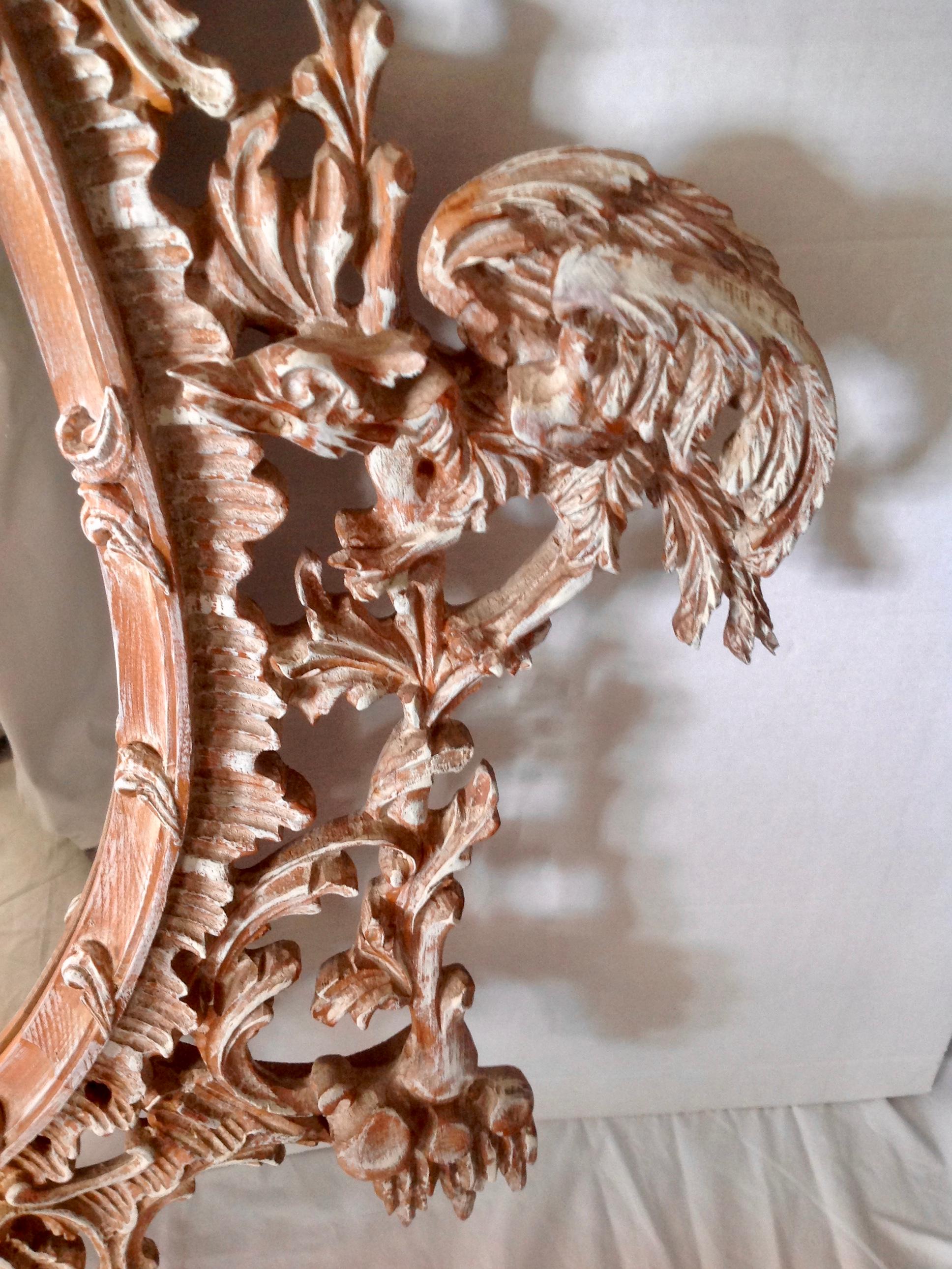 Hand-Carved Chinese Chippendale Style Carved Wood Mirror With Pagoda Top