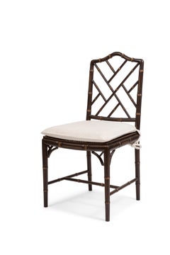 Chinese Chippendale Style Chair, Wood Frame, Caned Seat, Made in Italy