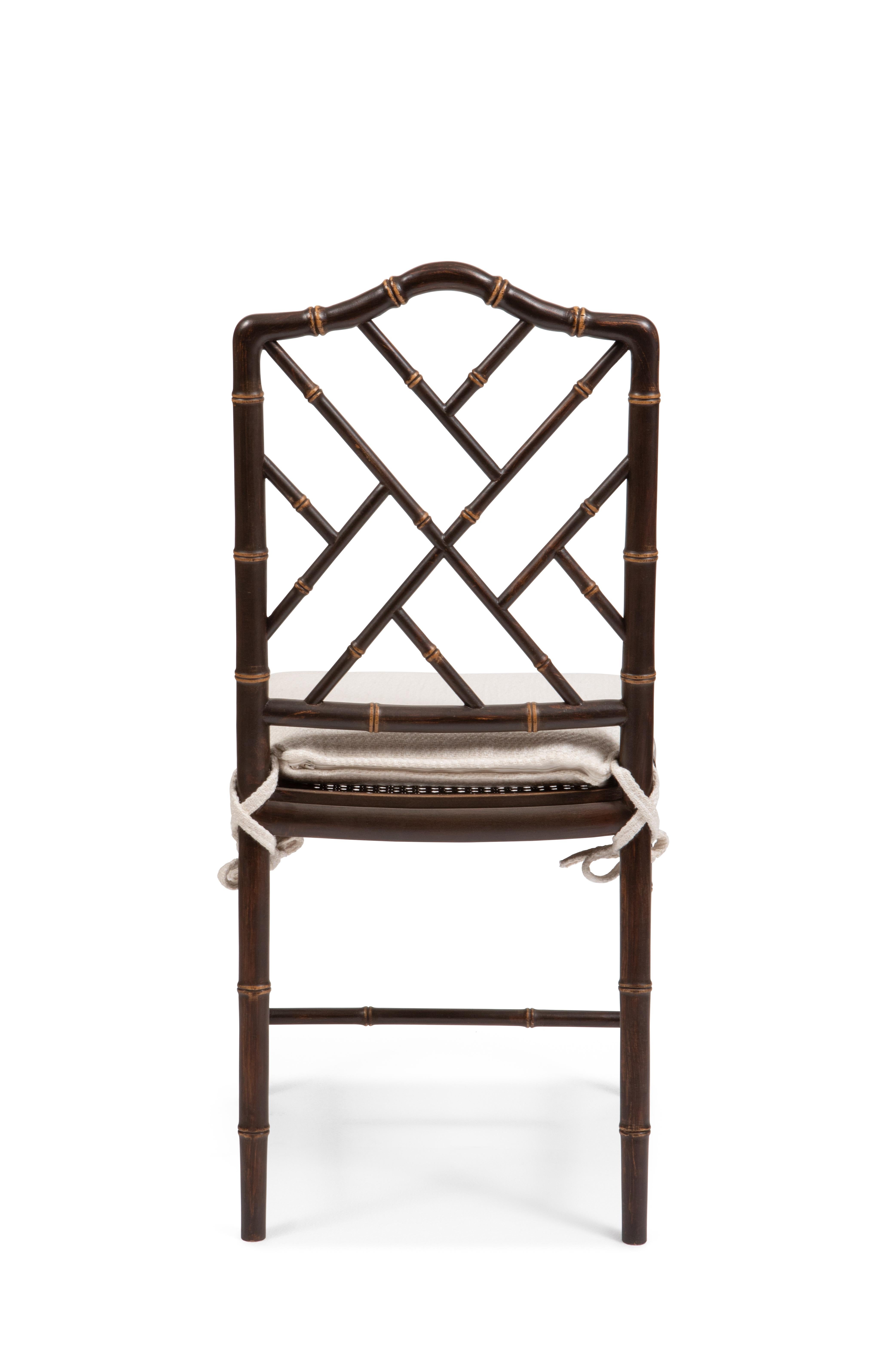 Italian Chinese Chippendale Style Chair, Wood Frame, Caned Seat, Made in Italy For Sale