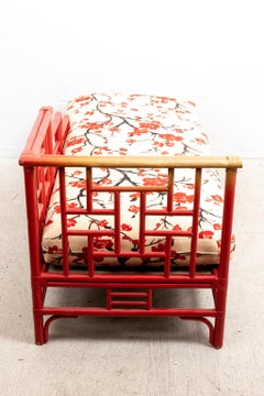 Chinese Chippendale Style Chaise Lounge Chair with Painted Bamboo Frame