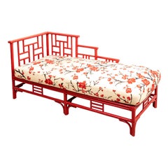 Chinese Chippendale Style Chaise Lounge Chair with Painted Bamboo Frame