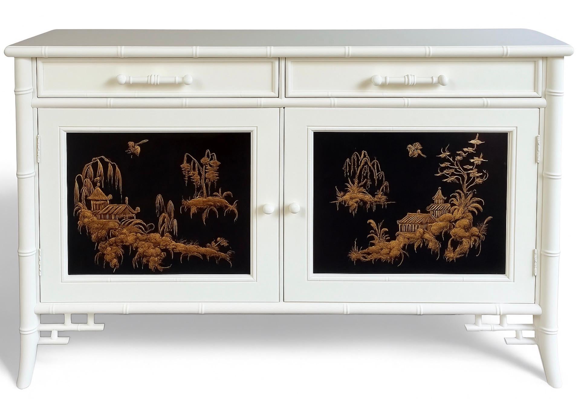 XX secolo Cabinet in bambù finto in stile Chippendale cinese di Century Furniture in vendita