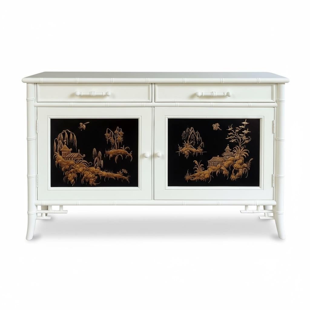Legno Cabinet in bambù finto in stile Chippendale cinese di Century Furniture in vendita