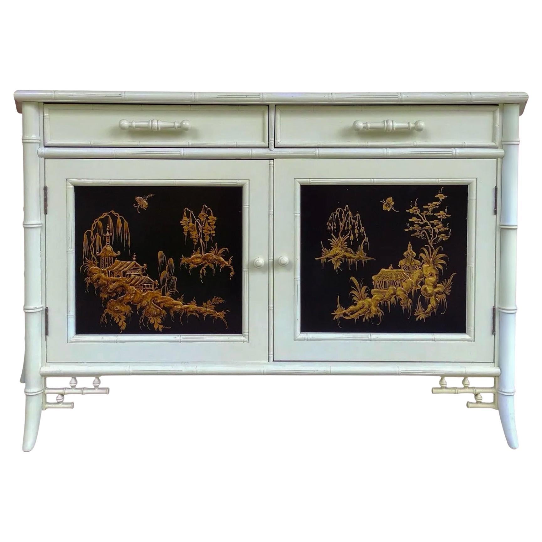 Cabinet in bambù finto in stile Chippendale cinese di Century Furniture in vendita