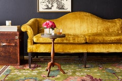 Chinese Chippendale Style Citron Velvet Camel Back Sofa