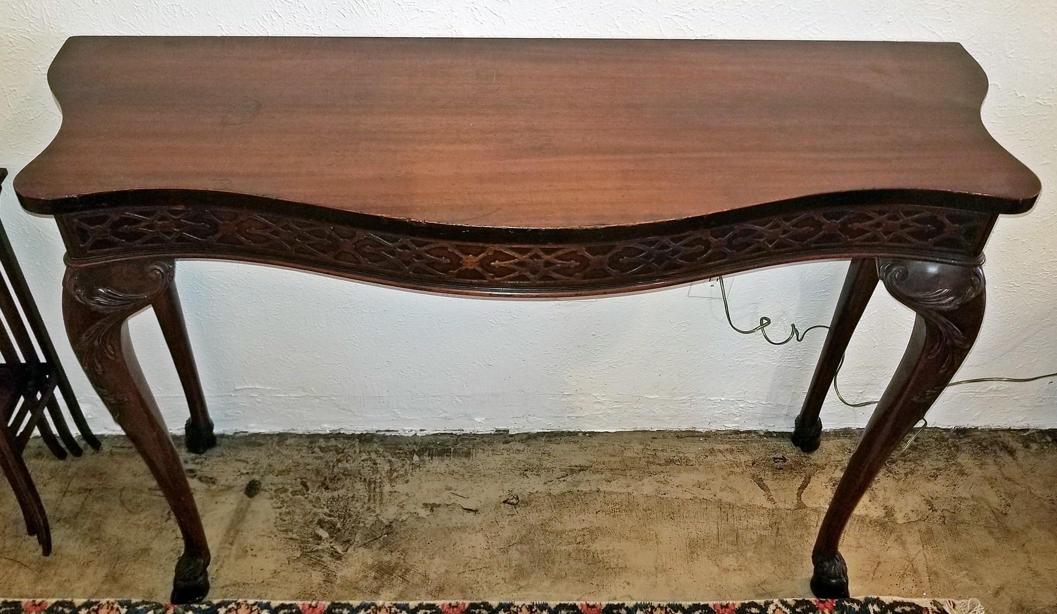 Chippendale Style Console Table with Hoof Feet For Sale 1