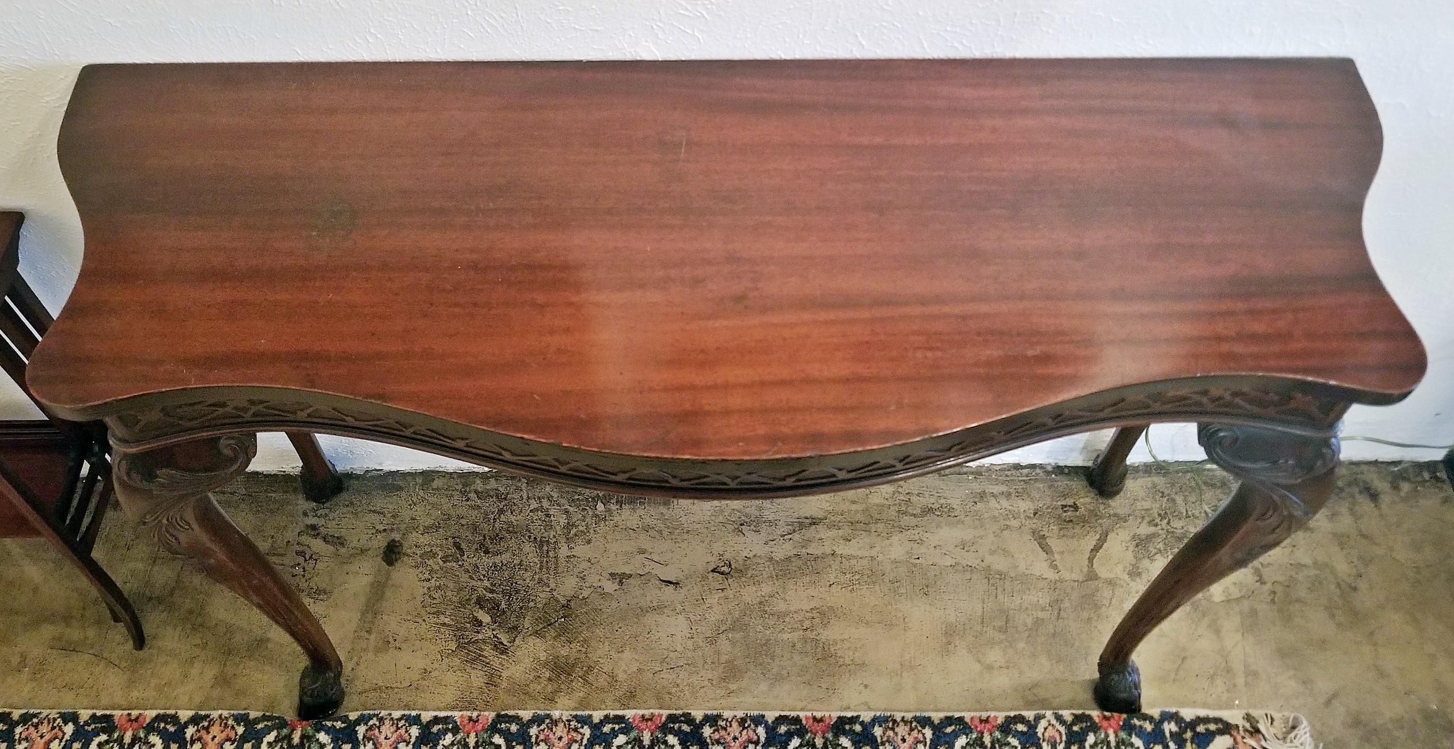Chippendale Style Console Table with Hoof Feet For Sale 3