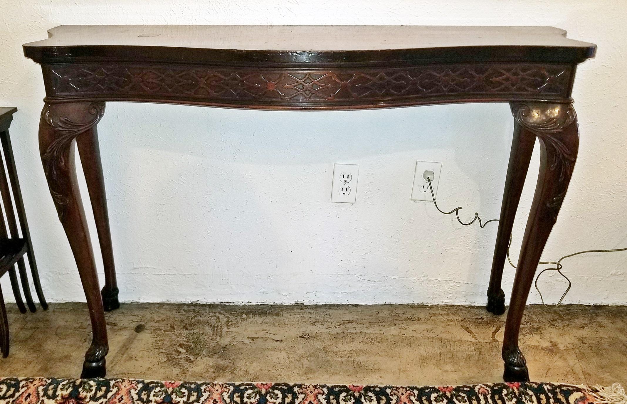 Chippendale Style Console Table with Hoof Feet For Sale 4