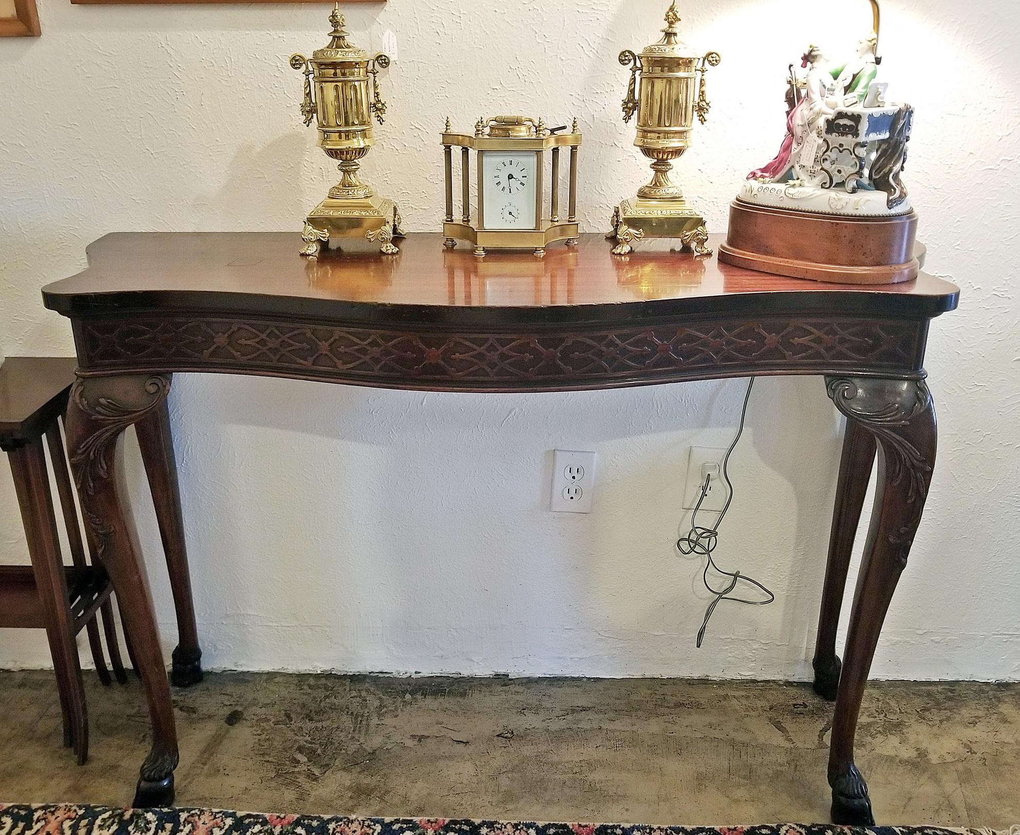 Chippendale Style Console Table with Hoof Feet For Sale 7