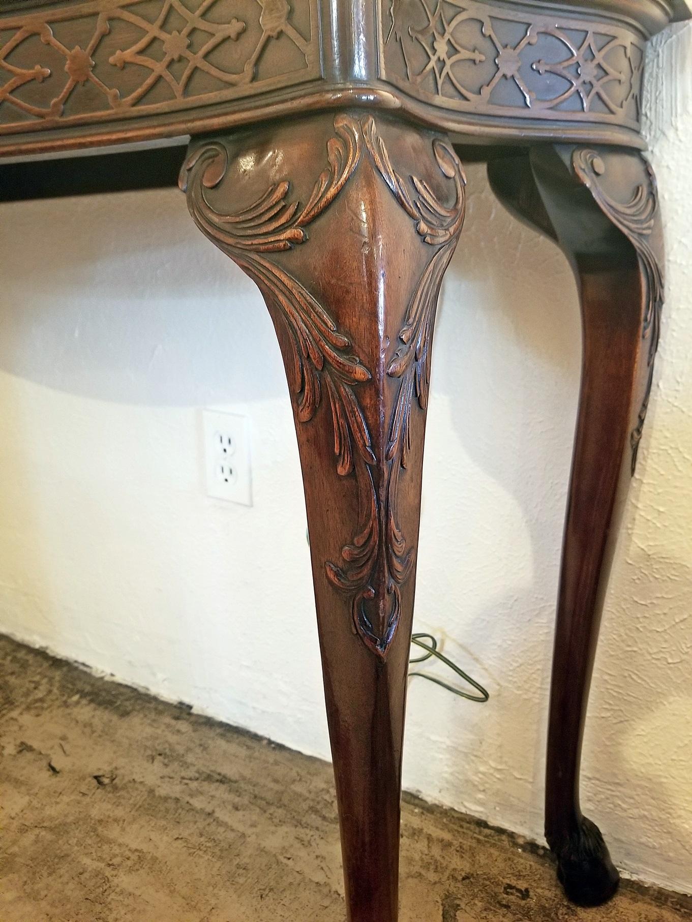 Hand-Crafted Chippendale Style Console Table with Hoof Feet For Sale