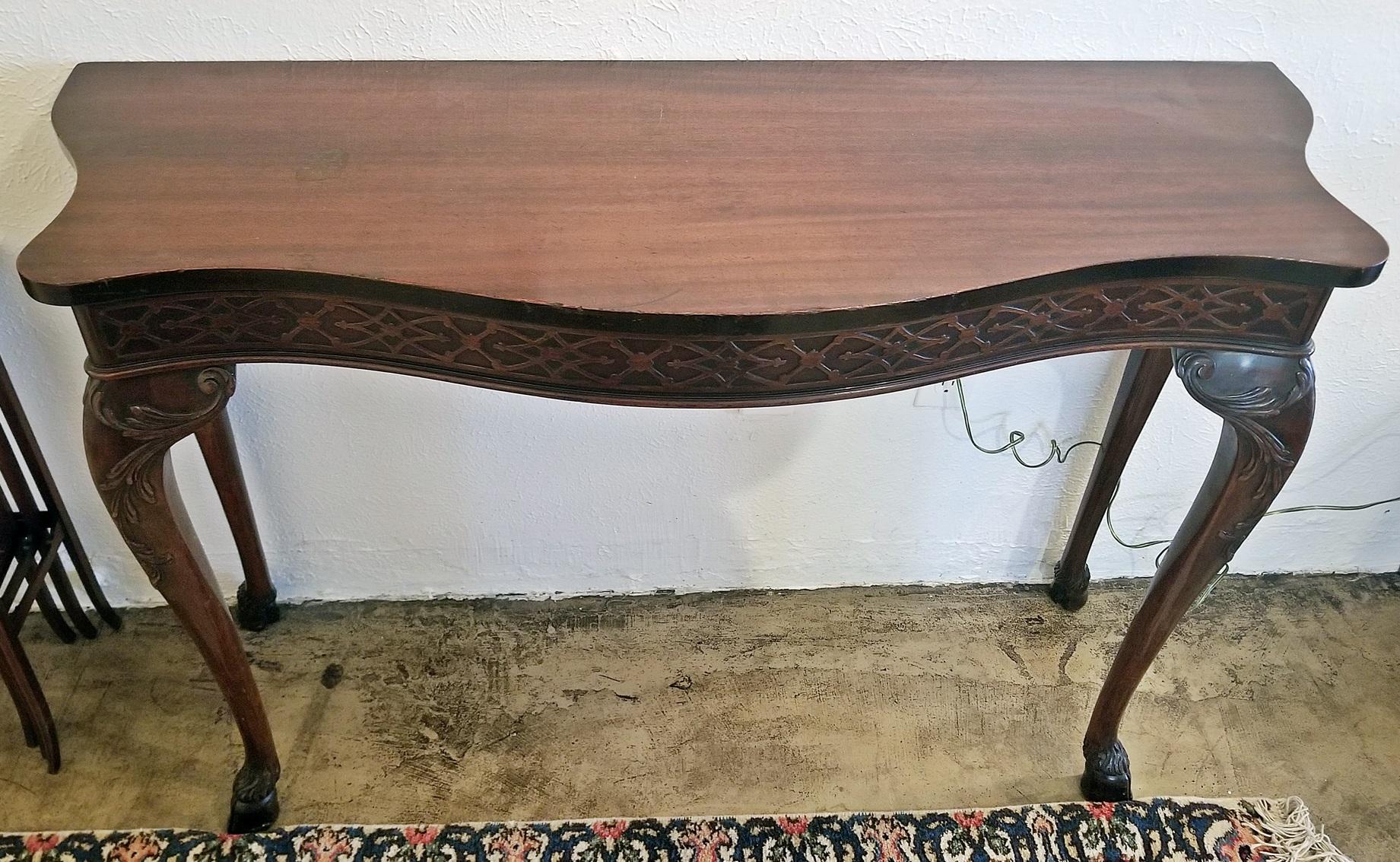 Mahogany Chippendale Style Console Table with Hoof Feet For Sale