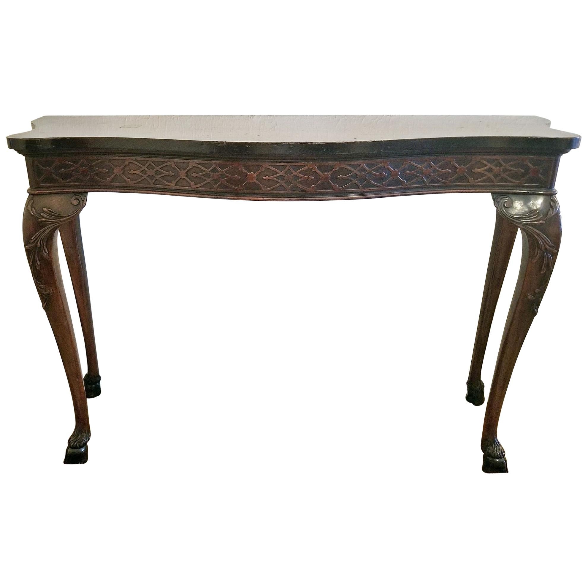 Chippendale Style Console Table with Hoof Feet For Sale