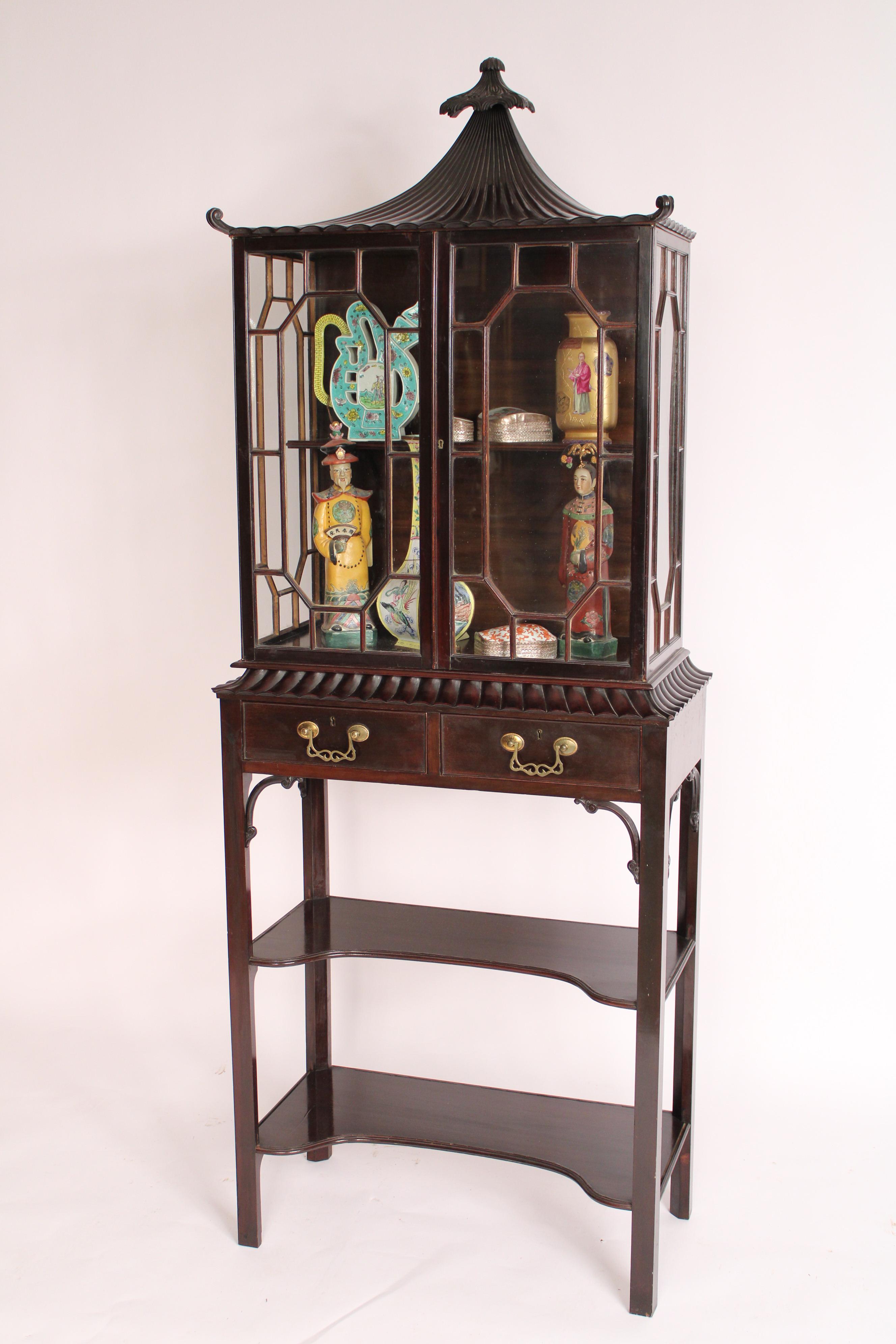 English Chinese Chippendale Style Display Cabinet For Sale