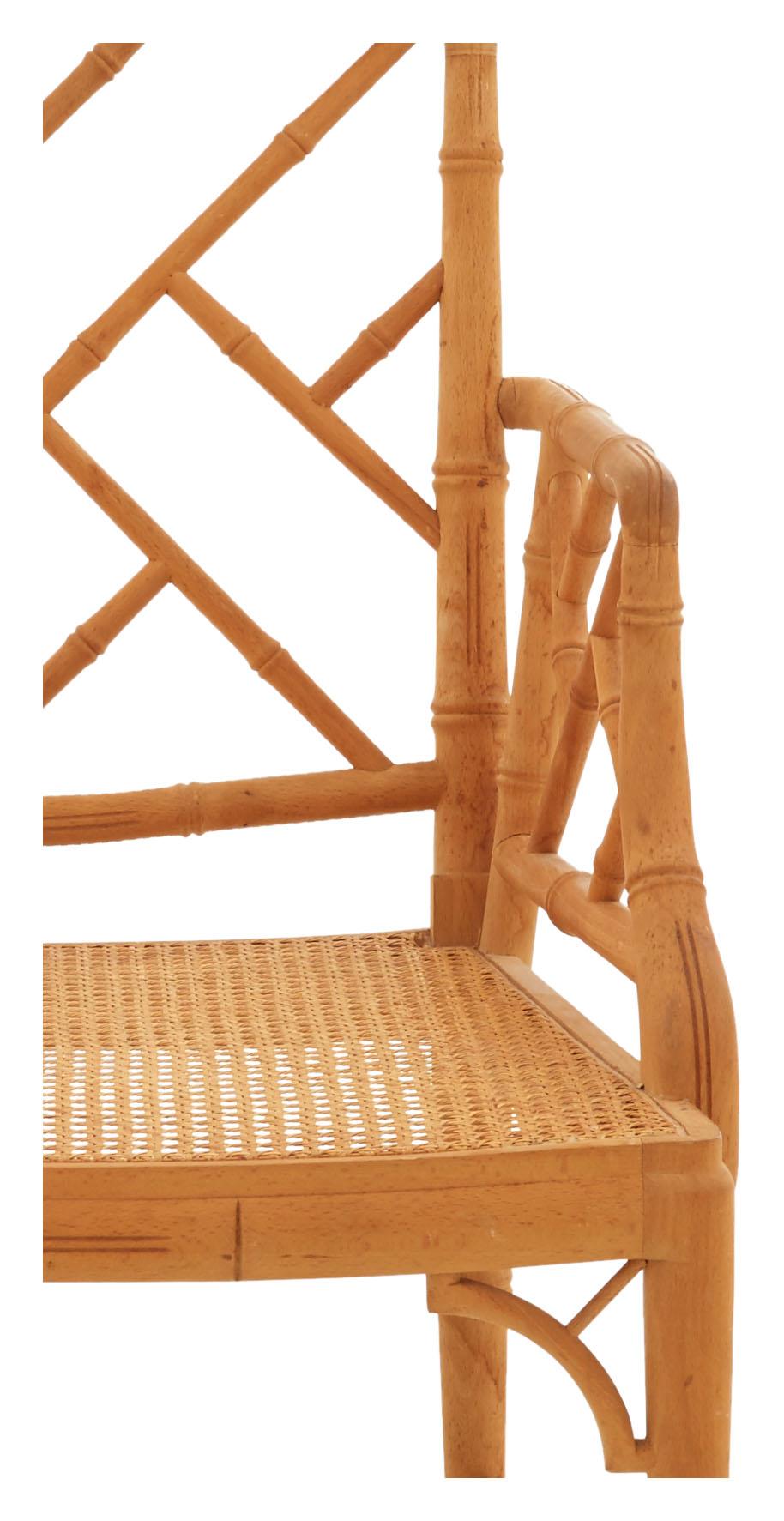 20th Century Chinese Chippendale-Style Faux Bamboo Armchair with Cane Seat