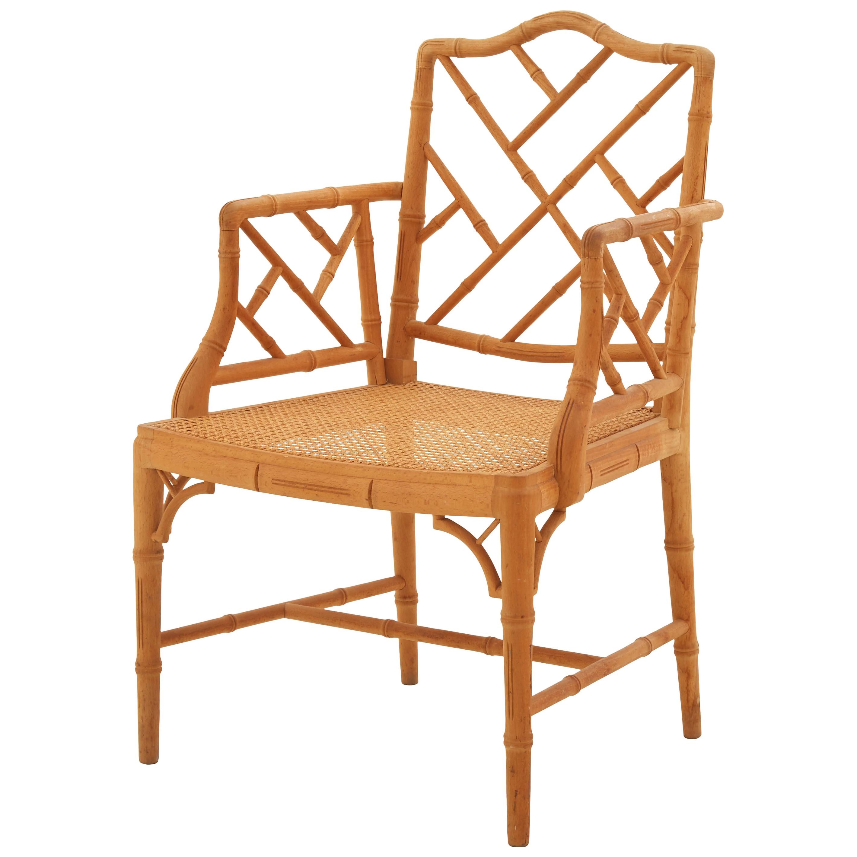 Chinese Chippendale-Style Faux Bamboo Armchair with Cane Seat