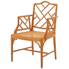 Chinese Chippendale-Style Faux Bamboo Armchair with Cane Seat