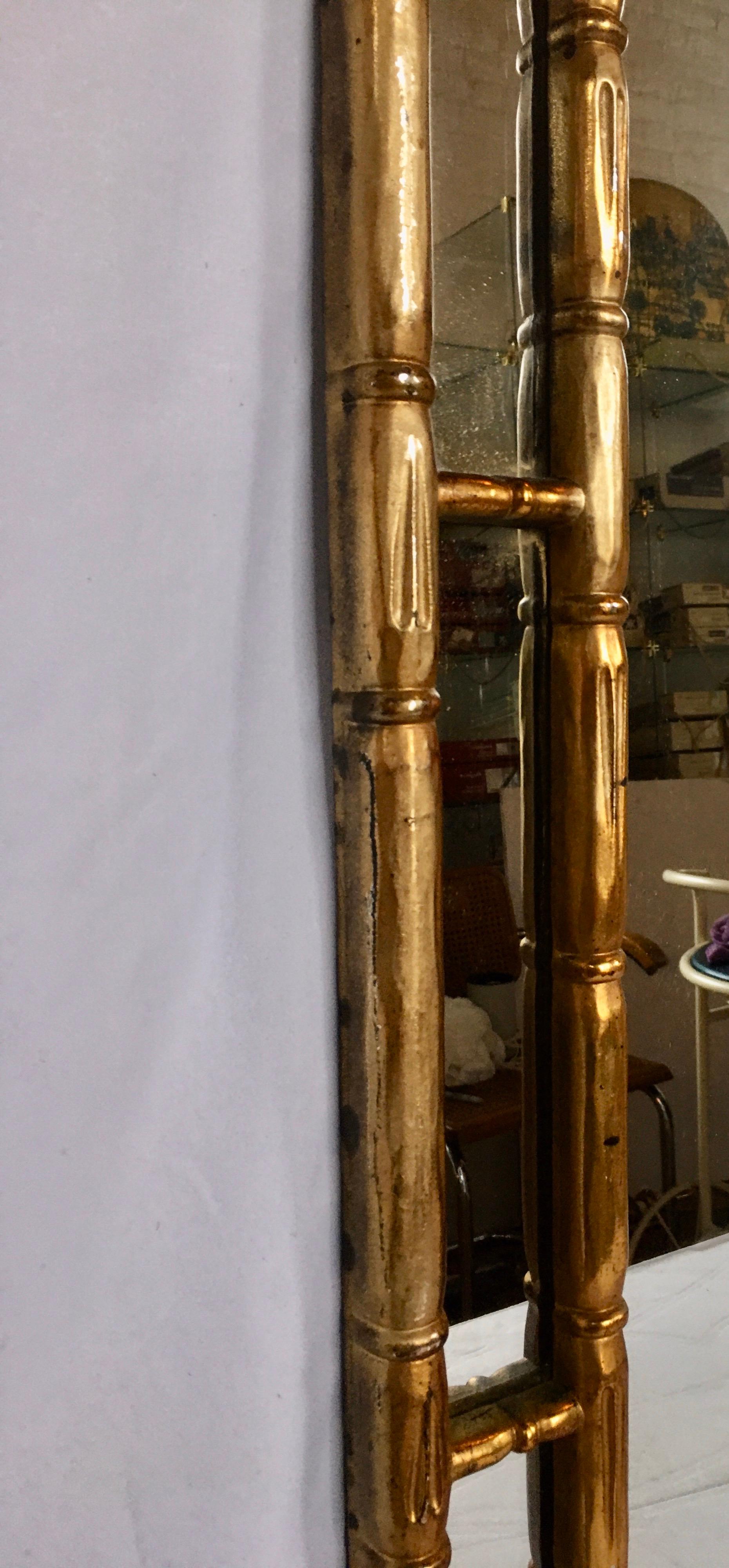 Chinese Chippendale Style Faux Bamboo Greek Key Gold Wall Mirror 2
