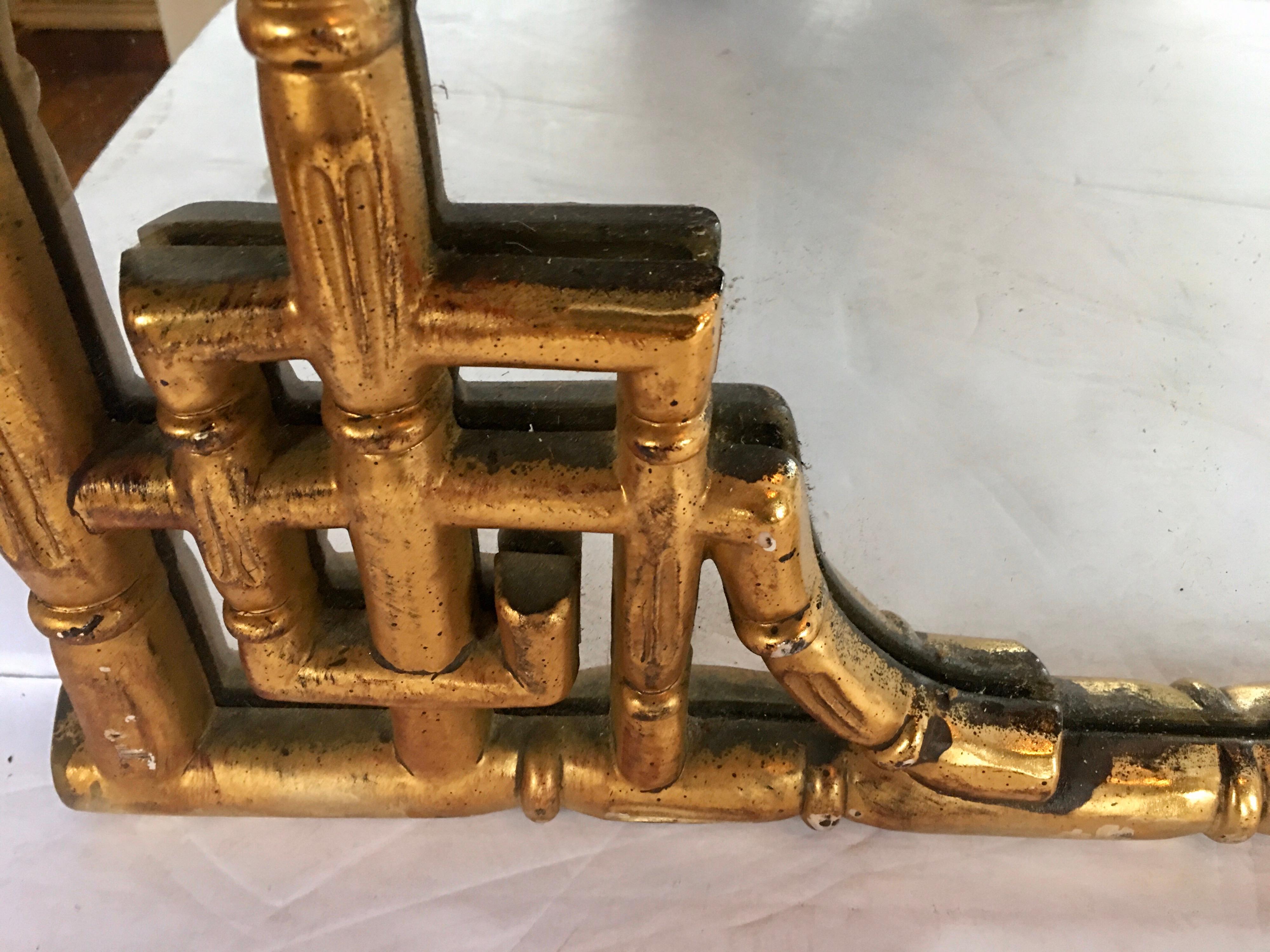 Chinese Chippendale Style Faux Bamboo Greek Key Gold Wall Mirror In Good Condition In Lambertville, NJ