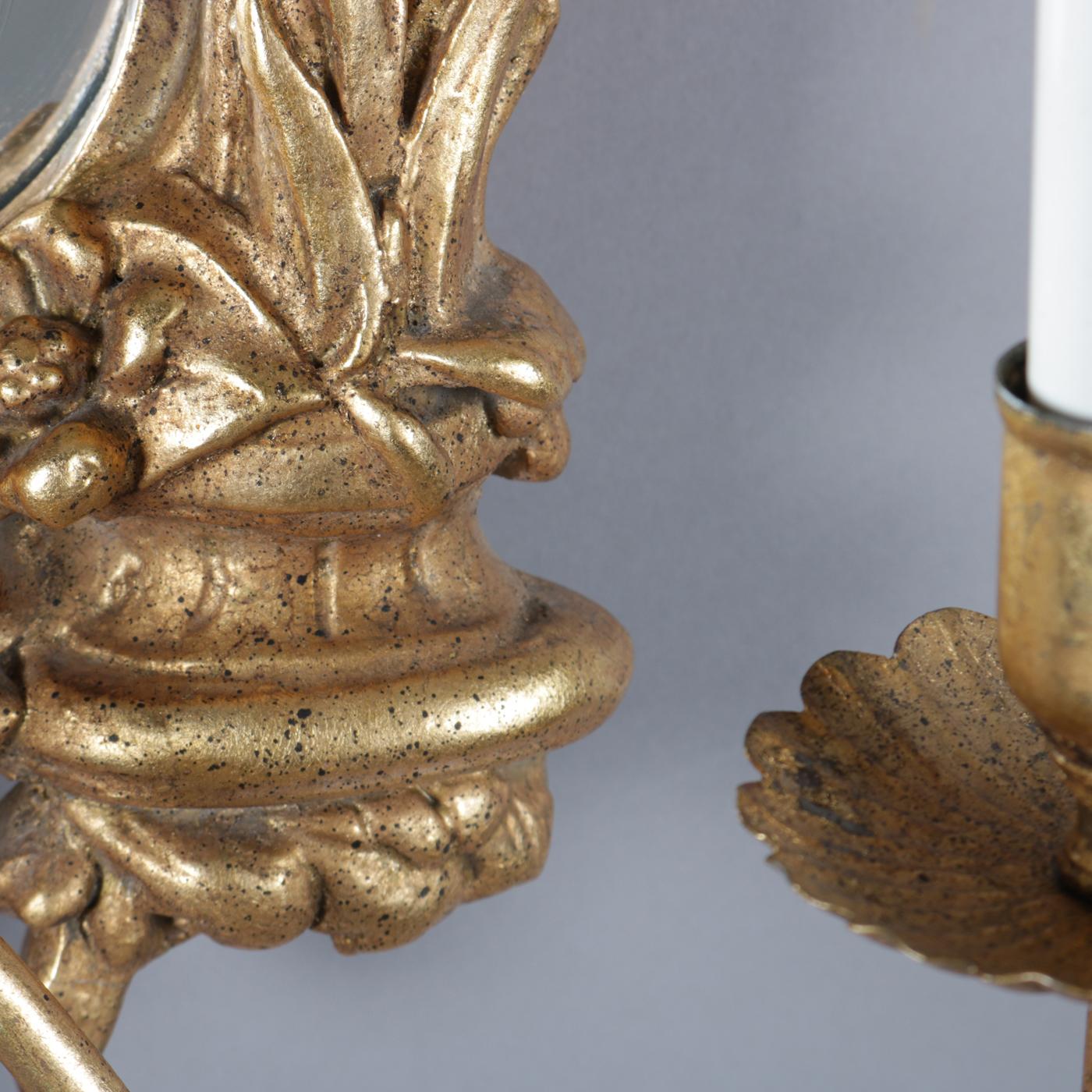 American Chinese Chippendale Style Figural Giltwood Phoenix and Foliate Sconces