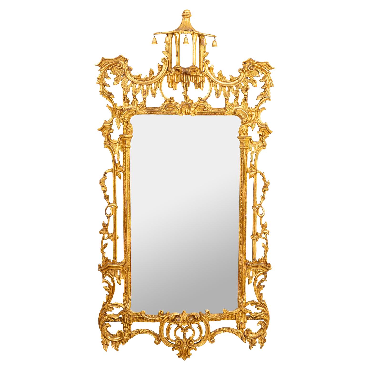 Chinese Chippendale Style Gilt and Gesso Mirror