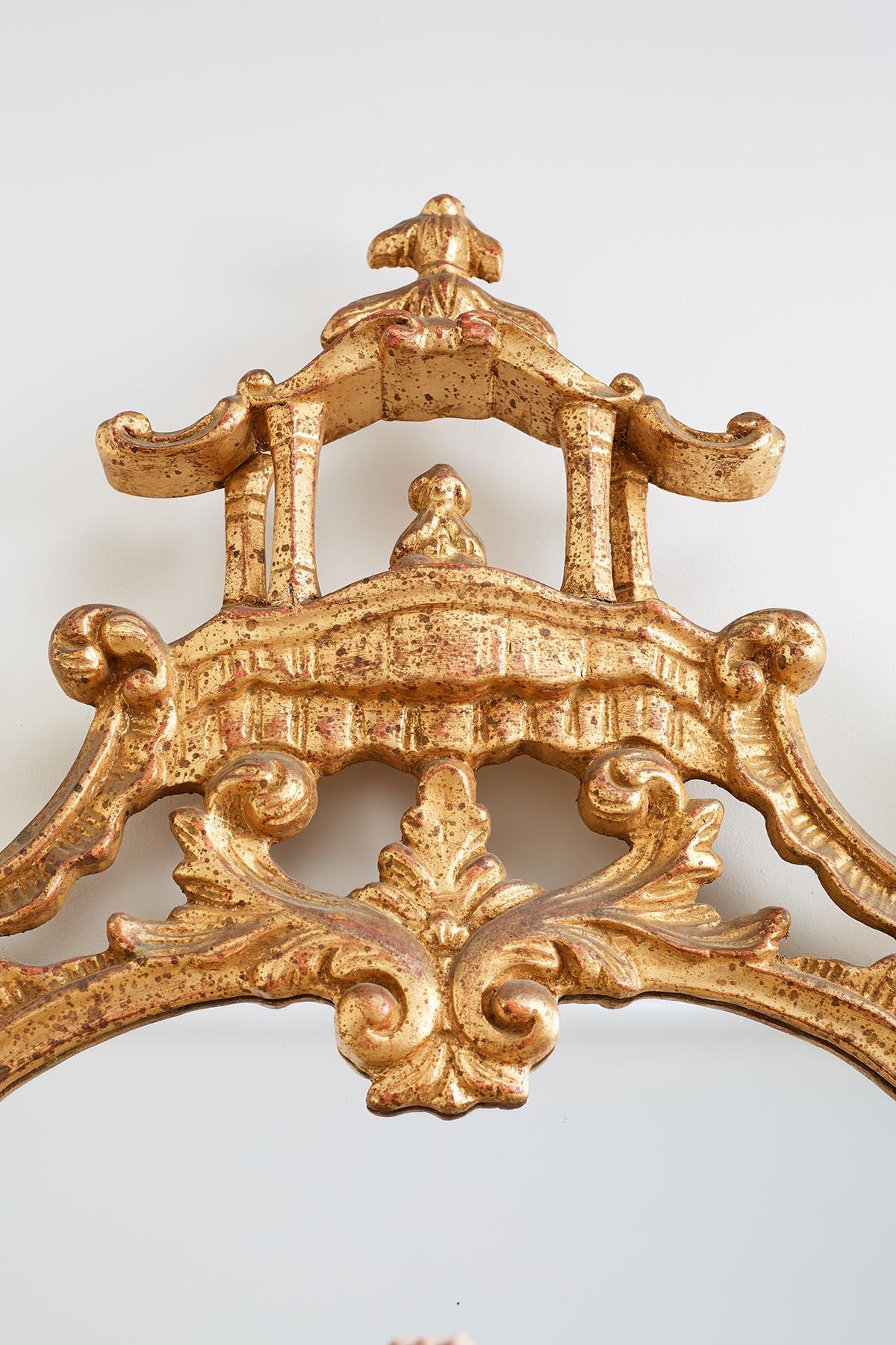Chinese Chippendale Style Gilt Pagoda Mirror with Hoho Birds 5