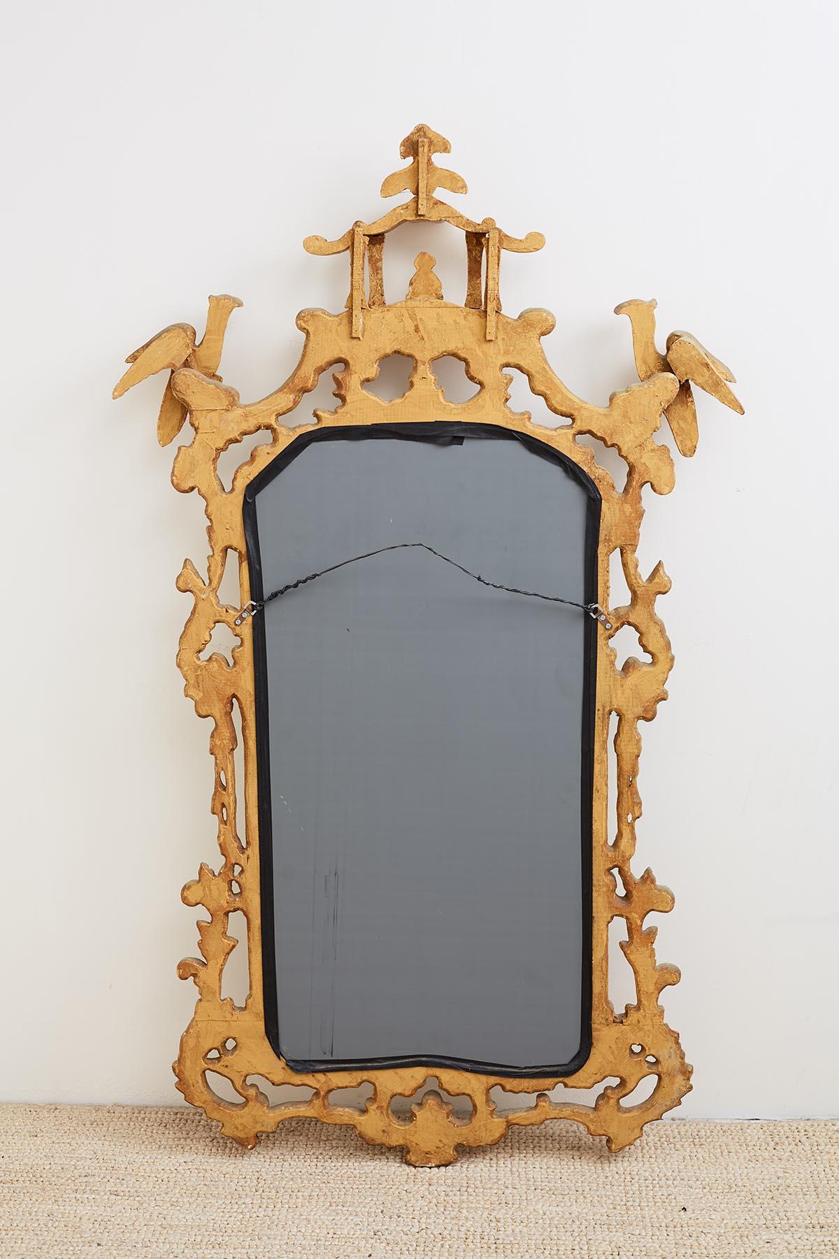 Chinese Chippendale Style Gilt Pagoda Mirror with Hoho Birds 9