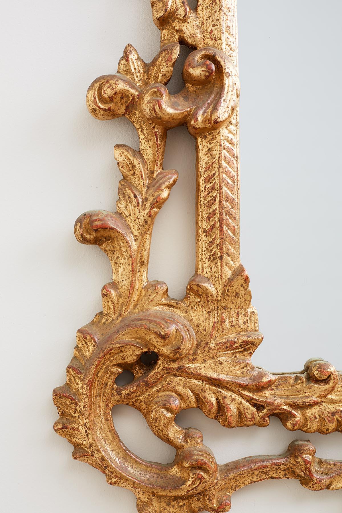 Gesso Chinese Chippendale Style Gilt Pagoda Mirror with Hoho Birds