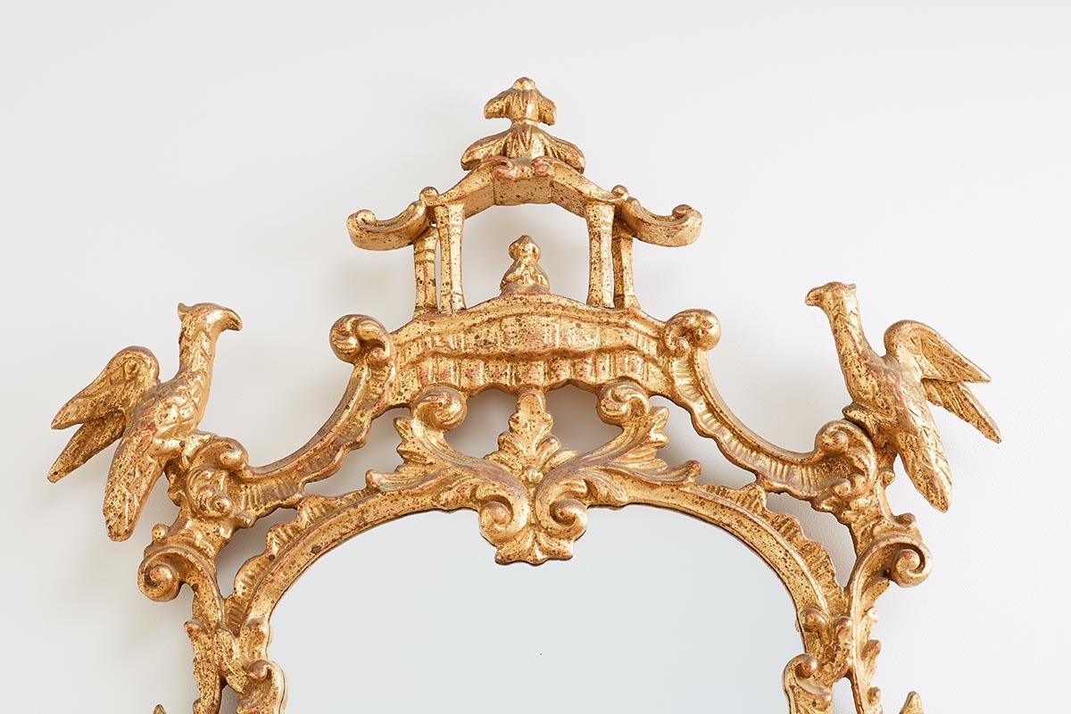 Chinese Chippendale Style Gilt Pagoda Mirror with Hoho Birds 1
