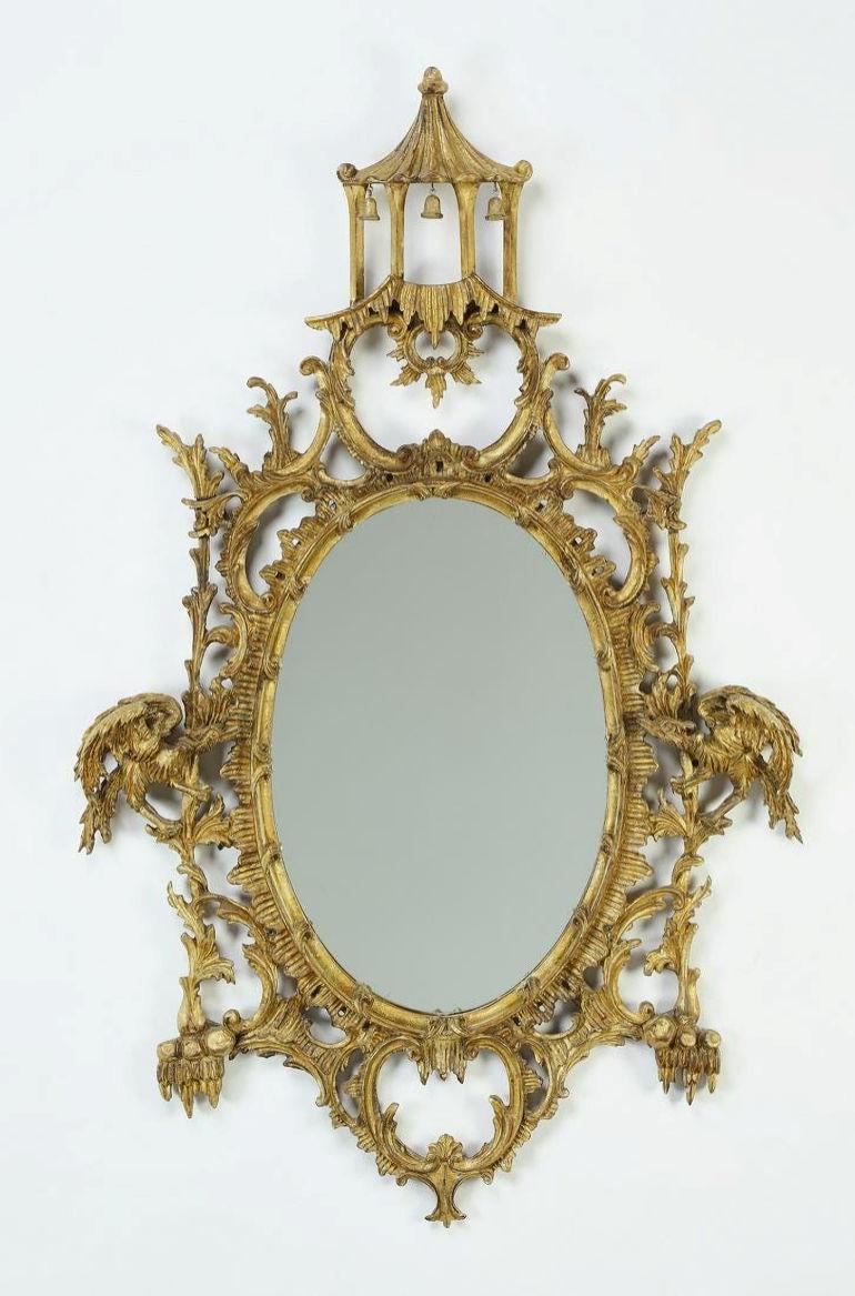 Very fine quality Chinese Chippendale Style gilt wood mirror.