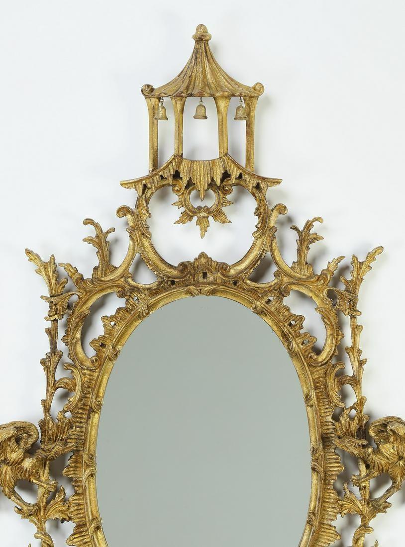 Italian Chinese Chippendale Style Gilt Wood Mirror