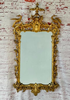 Chinese Chippendale Style Giltwood Mirror with Hoho Birds