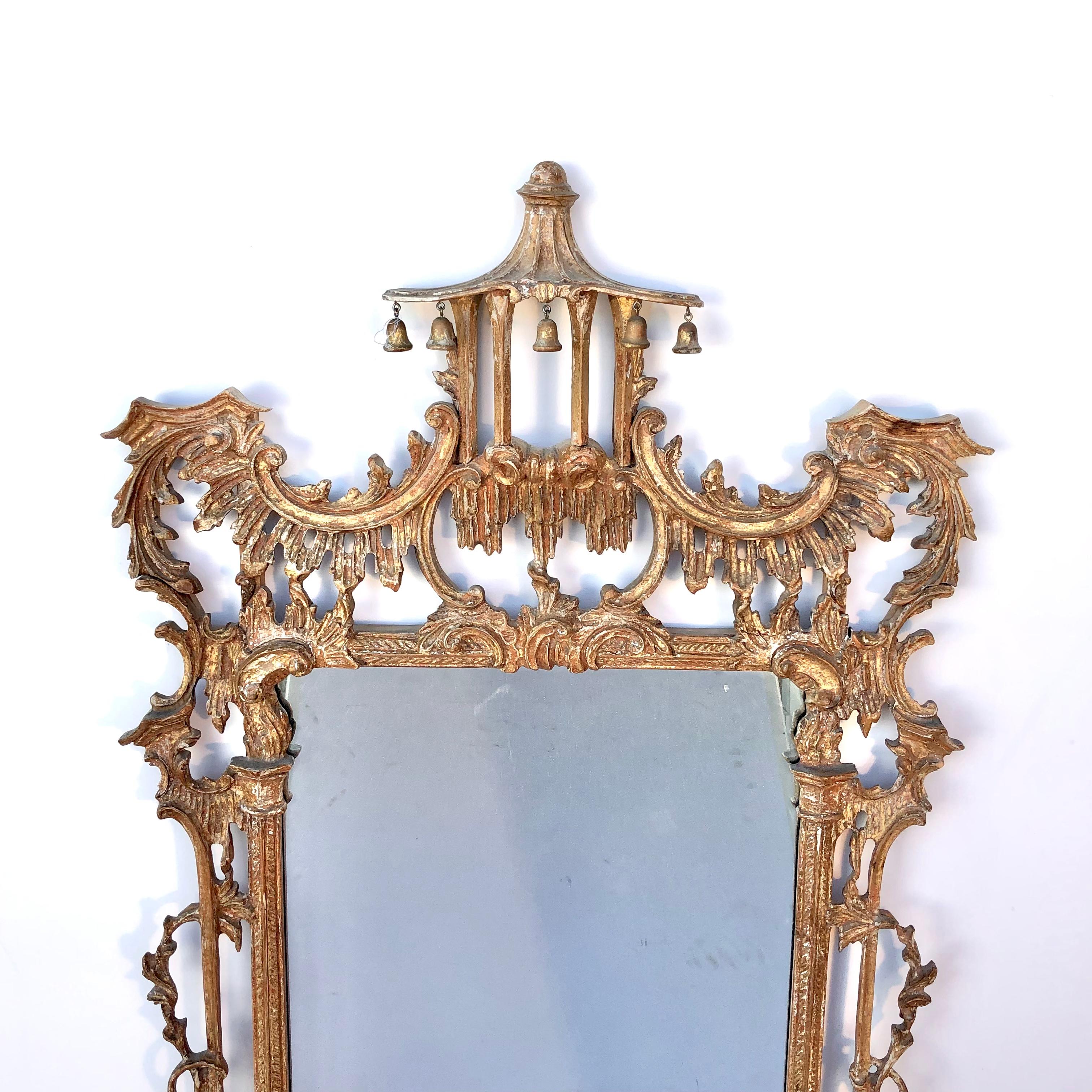 Italian Chinese Chippendale Style Giltwood Pagoda Form Mirror