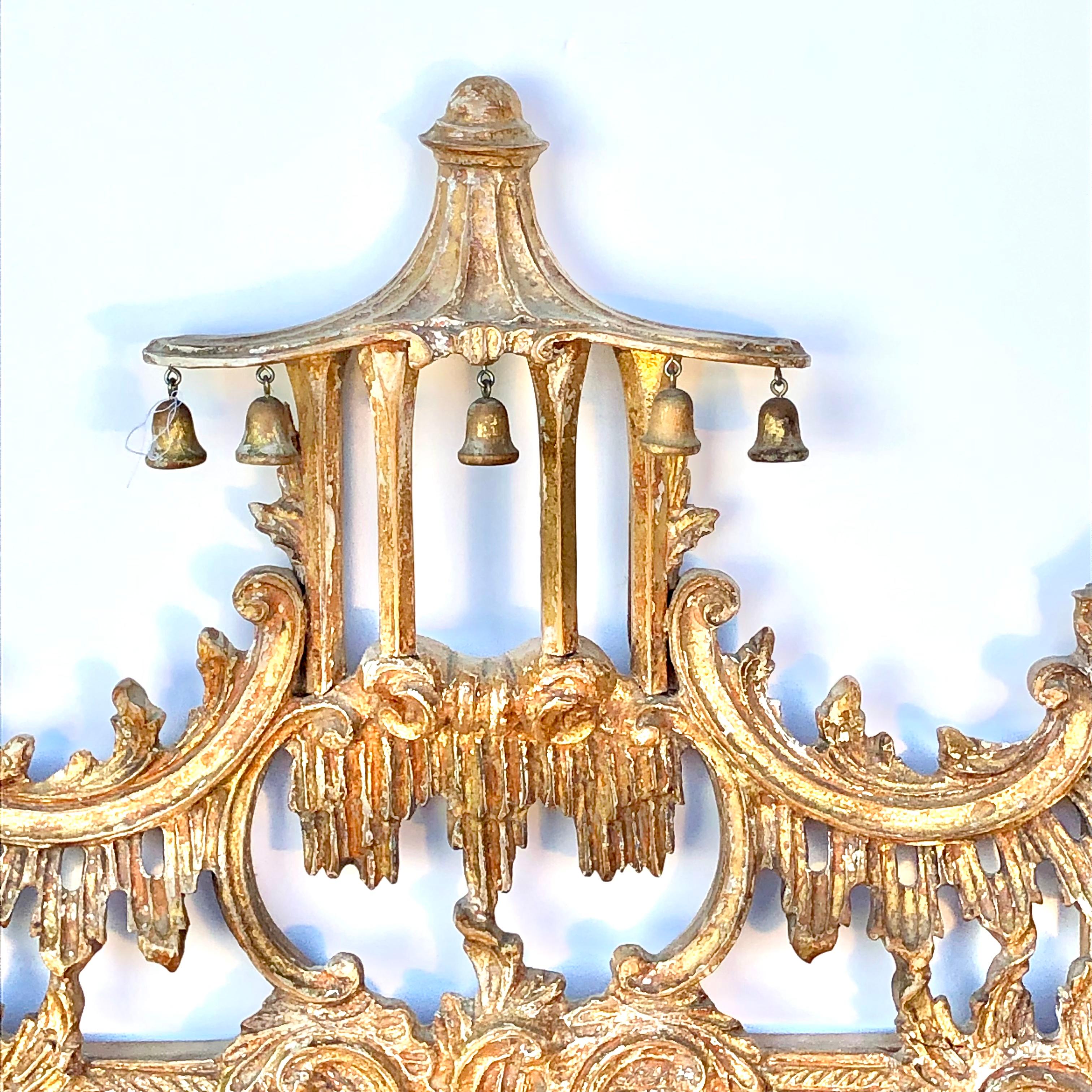 Chinese Chippendale Style Giltwood Pagoda Form Mirror In Good Condition In Bradenton, FL
