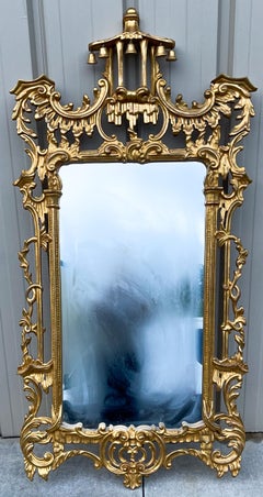 Chinese Chippendale Style Italian Giltwood Pagoda Form Mirror