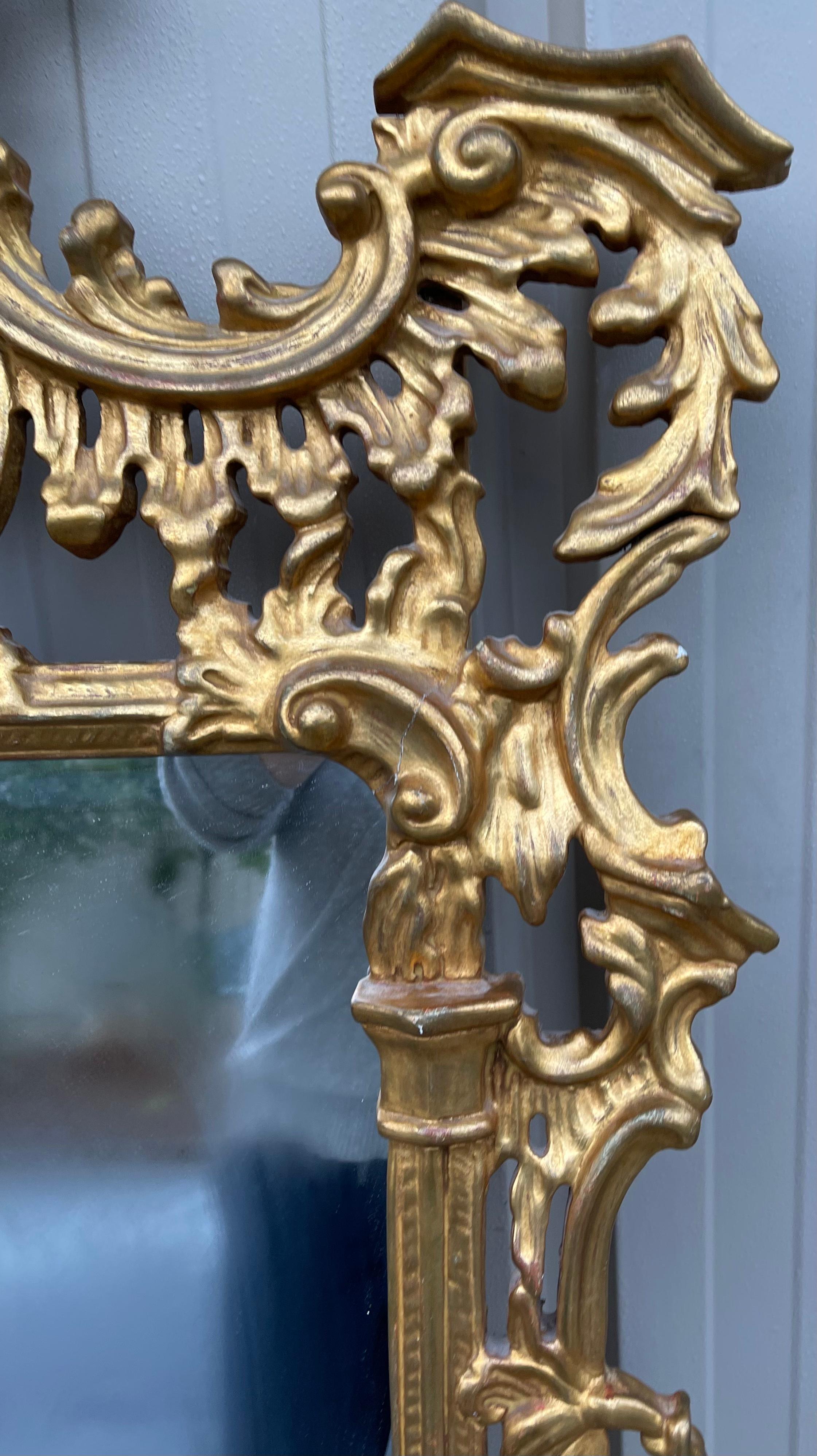 Chinese Chippendale Style Italian Giltwood Pagoda Form Mirror In Good Condition In Kennesaw, GA