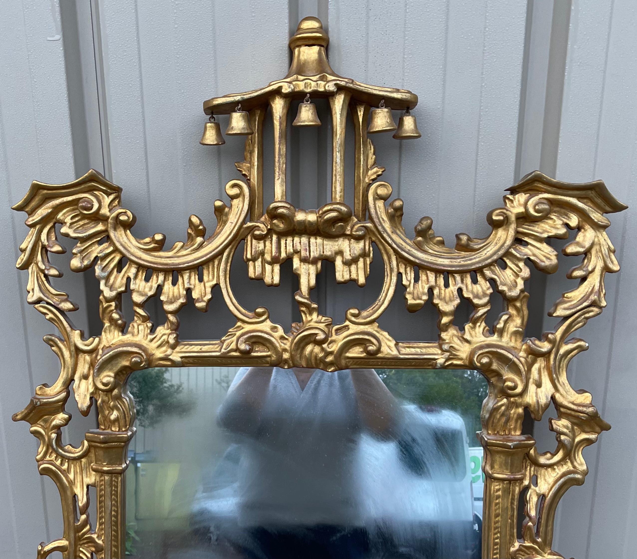Late 20th Century Chinese Chippendale Style Italian Giltwood Pagoda Form Mirror