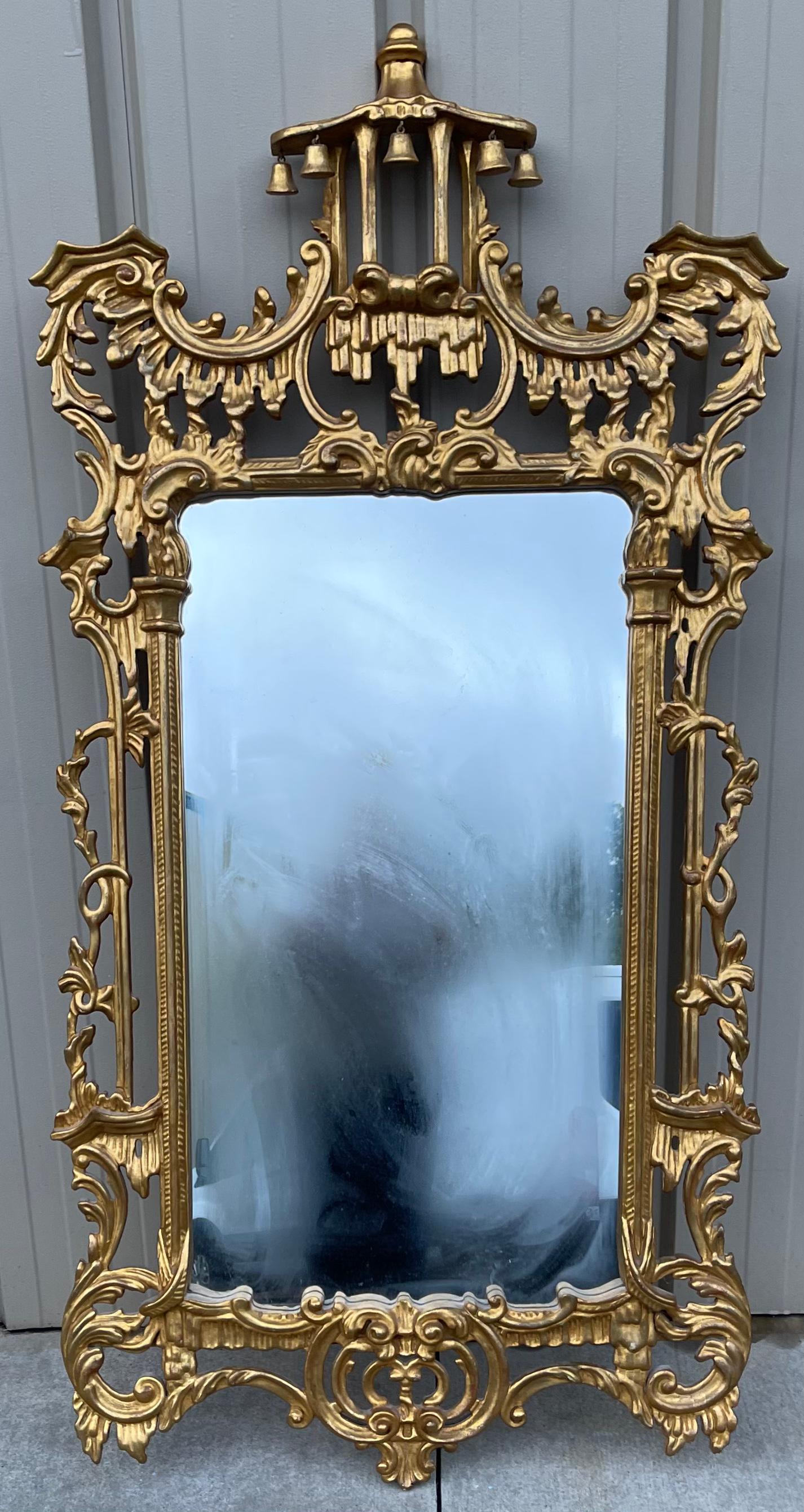 Chinese Chippendale Style Italian Giltwood Pagoda Form Mirror 1