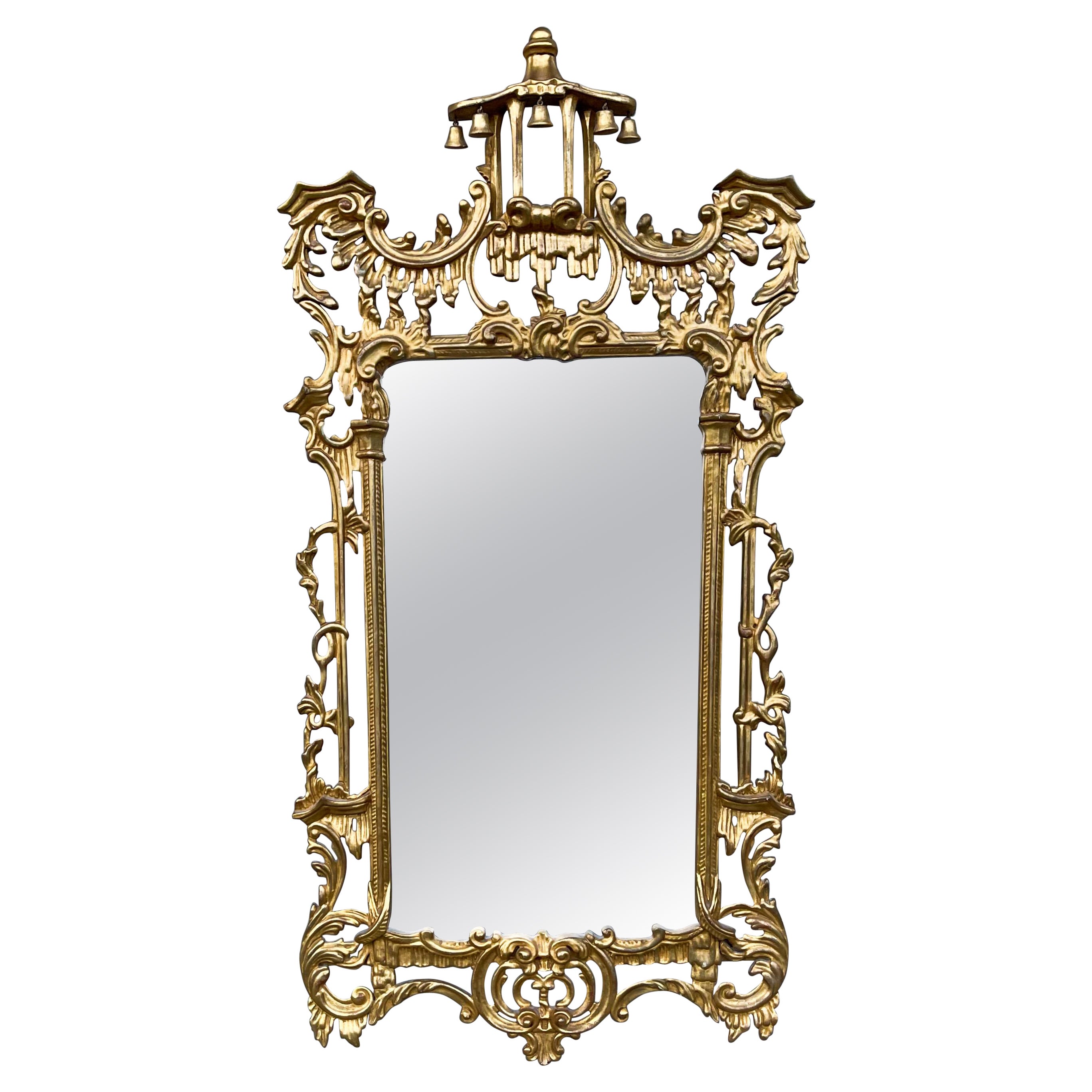 Chinese Chippendale Style Italian Giltwood Pagoda Form Mirror