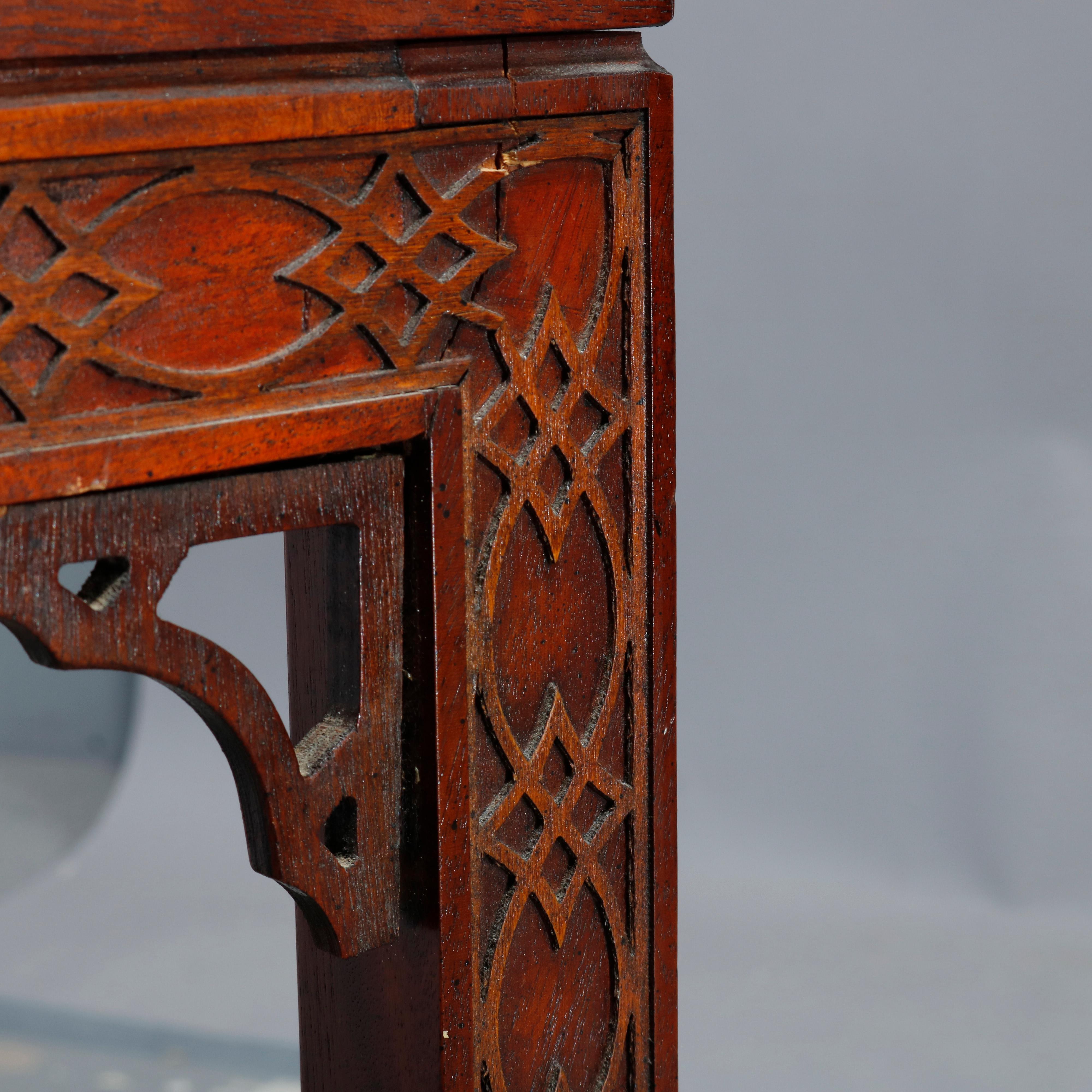 Carved Chinese Chippendale Style Kindel Mahogany Sofa Table, 20th Century