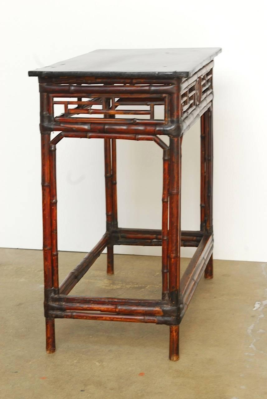Chinese Chippendale Style Lacquered Bamboo Console Table 5