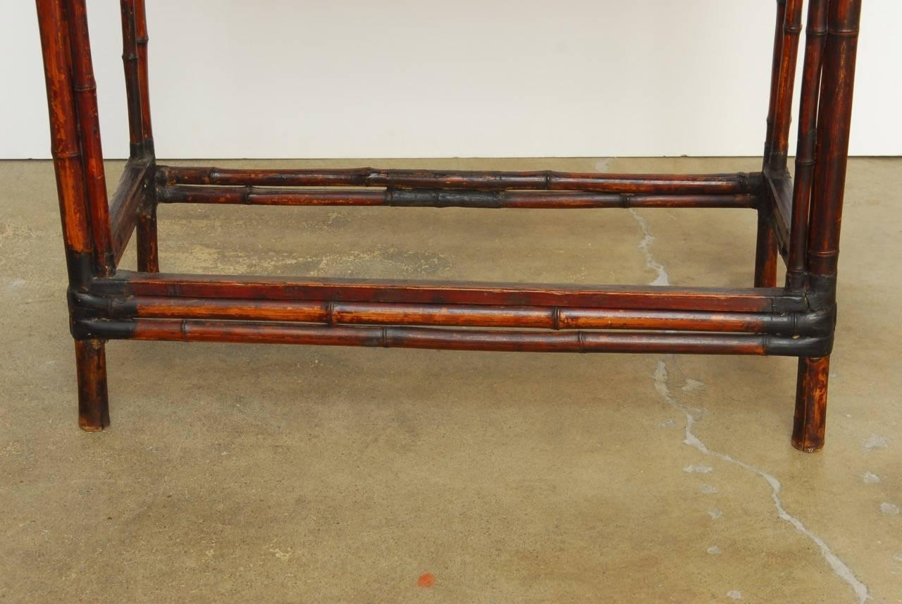 Chinese Chippendale Style Lacquered Bamboo Console Table 7
